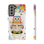 Owl News Floral Samsung Galaxy Phone Case | Cute Owl Reading Newspaper on Toilet