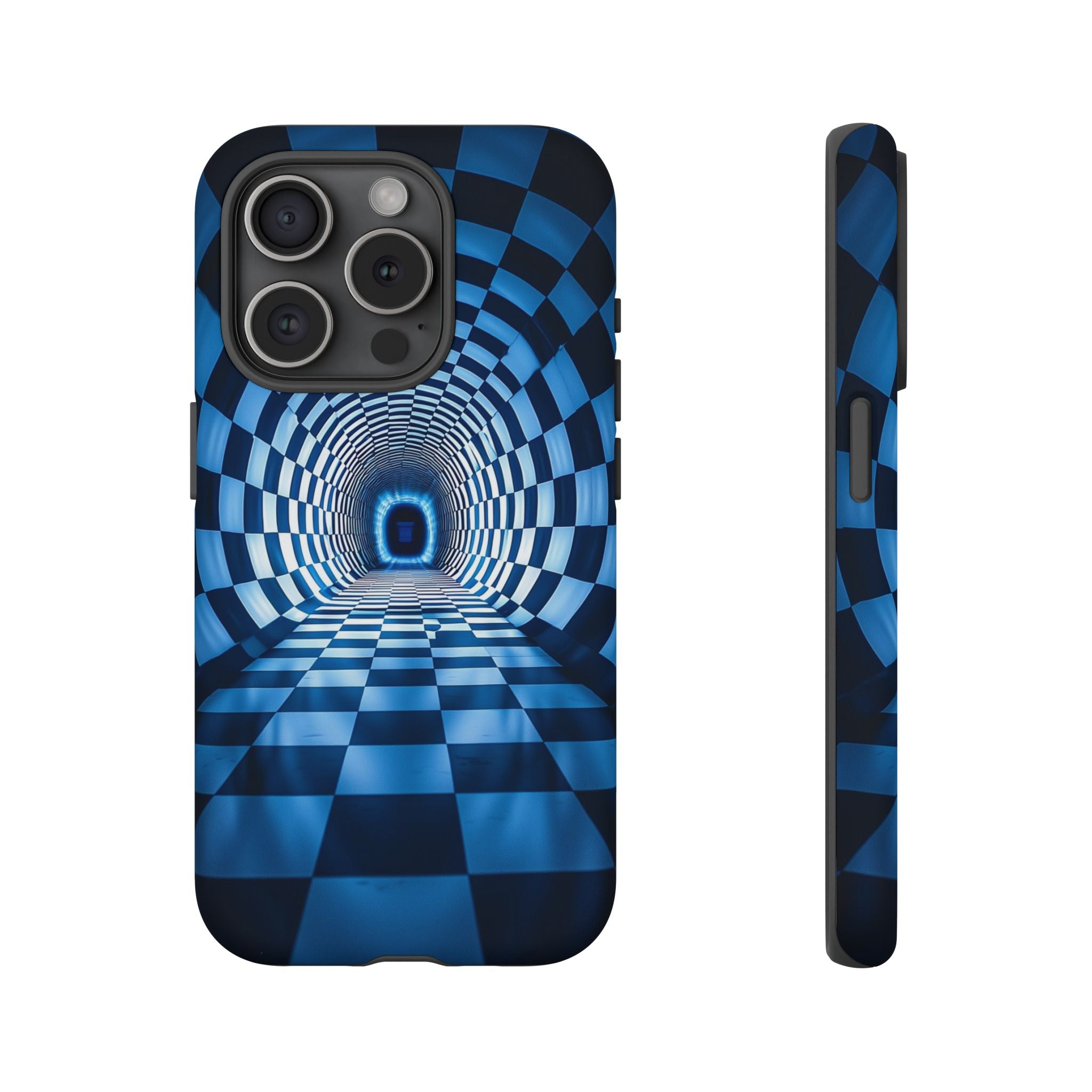 Blue Checkered Tunnel iPhone Case — 3D Optical Illusion Tough Case