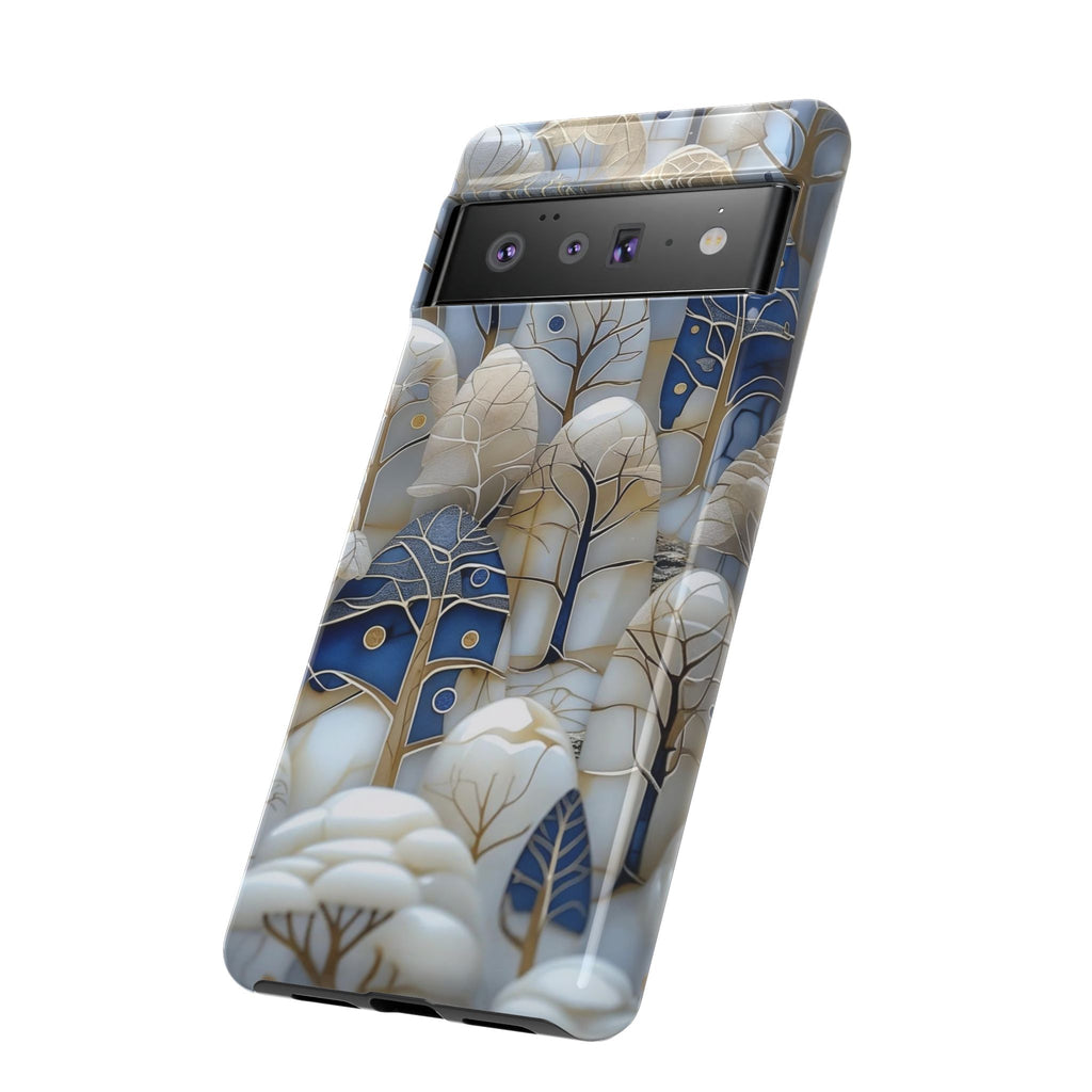 Blue Gold Winter Forest Google Pixel Case — Elegant Tree Pattern Tough Case