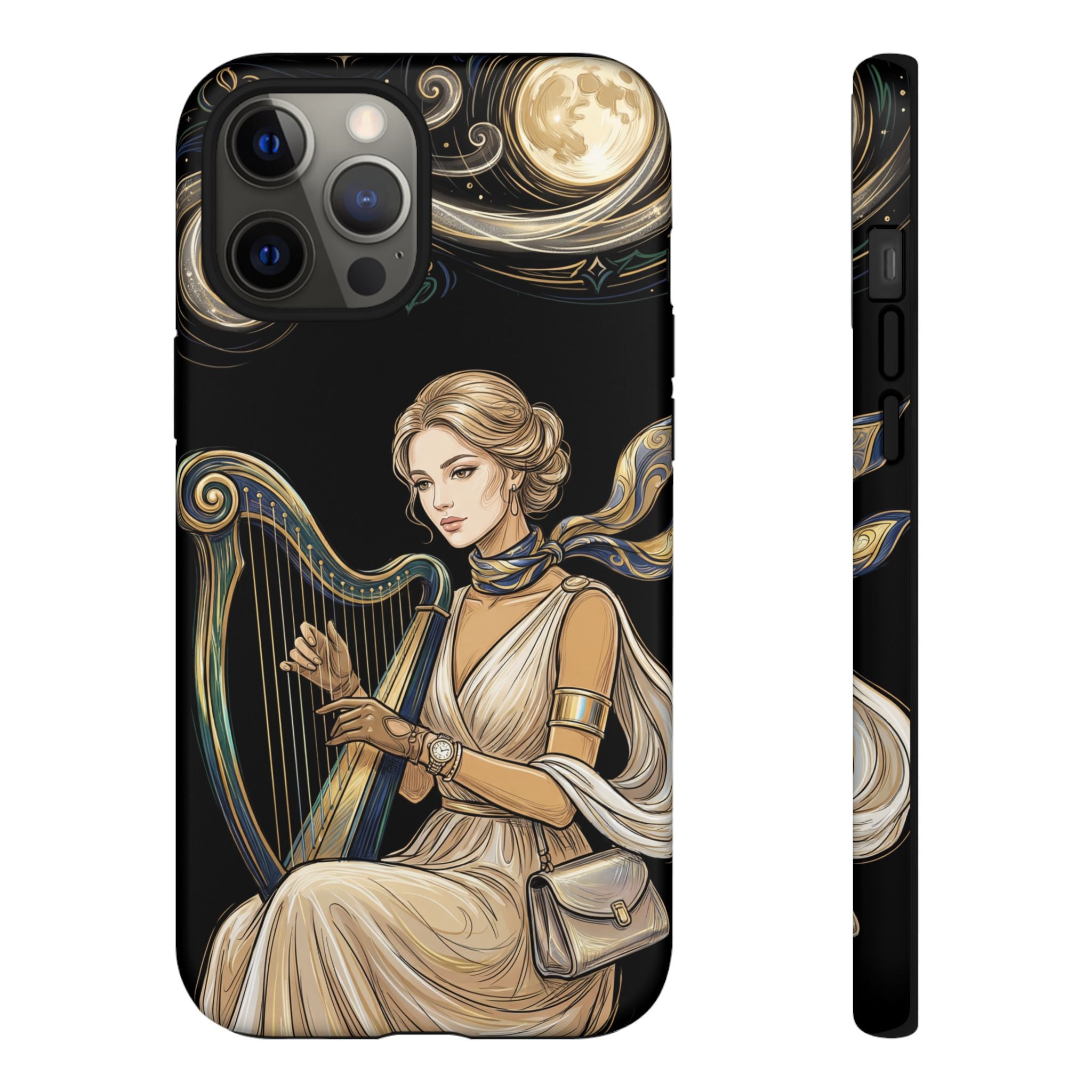 Moonlit Harp iPhone Case | Vintage Goddess Musician Art