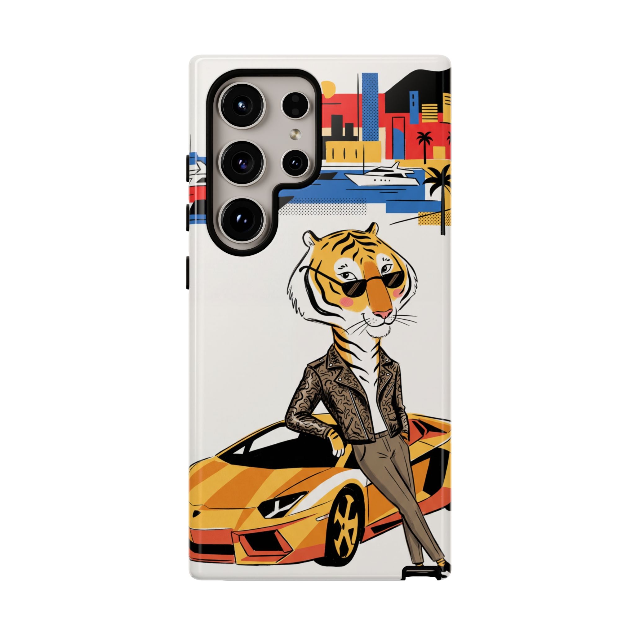 Stylish Tiger with Sports Car Illustration Samsung Galaxy Phone Case