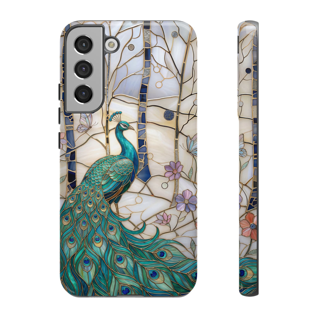 Custodia per Samsung Galaxy con motivo in vetro colorato con pavone