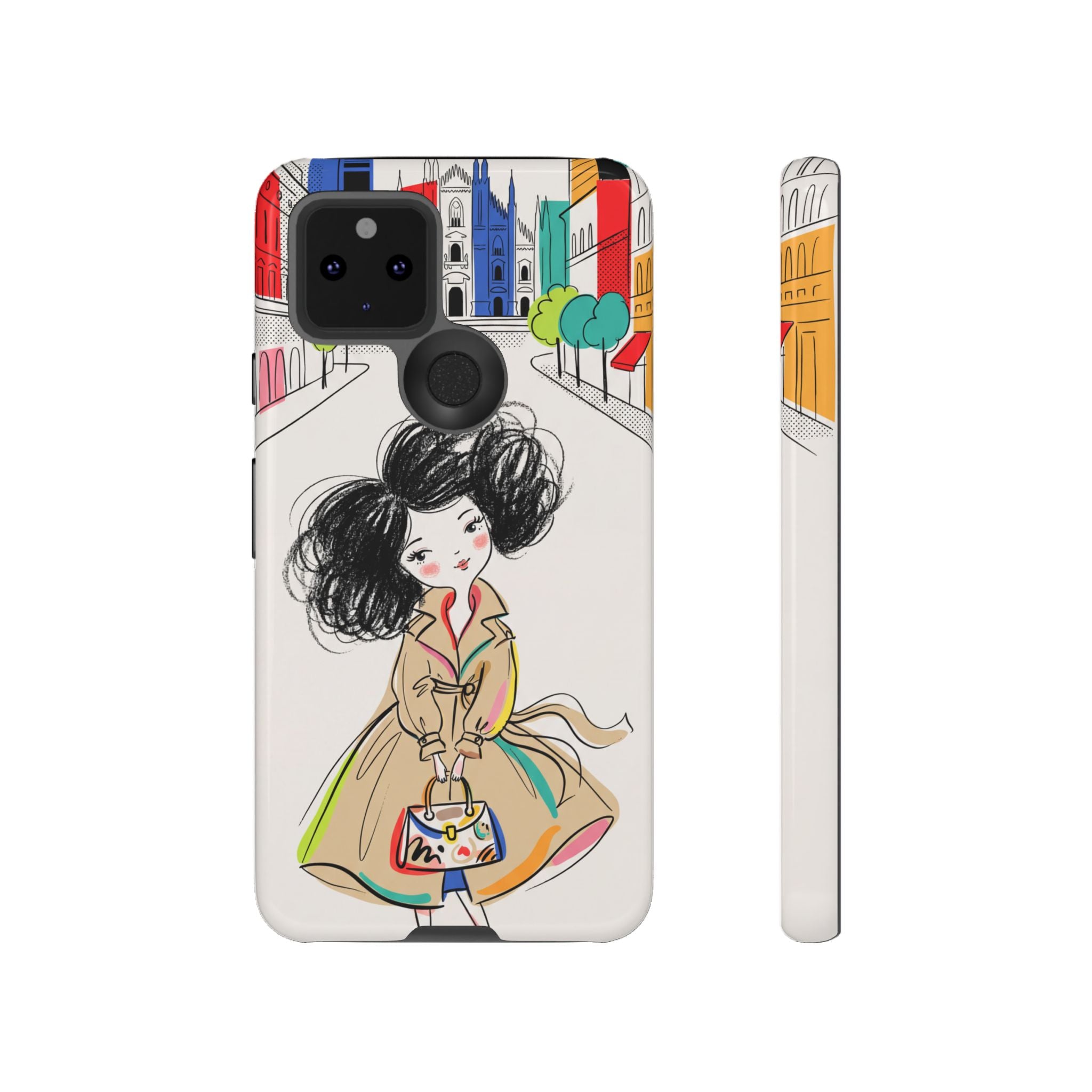 Illustrated Trench Coat Fashion Chic City Girl Google Pixel Phone Case
