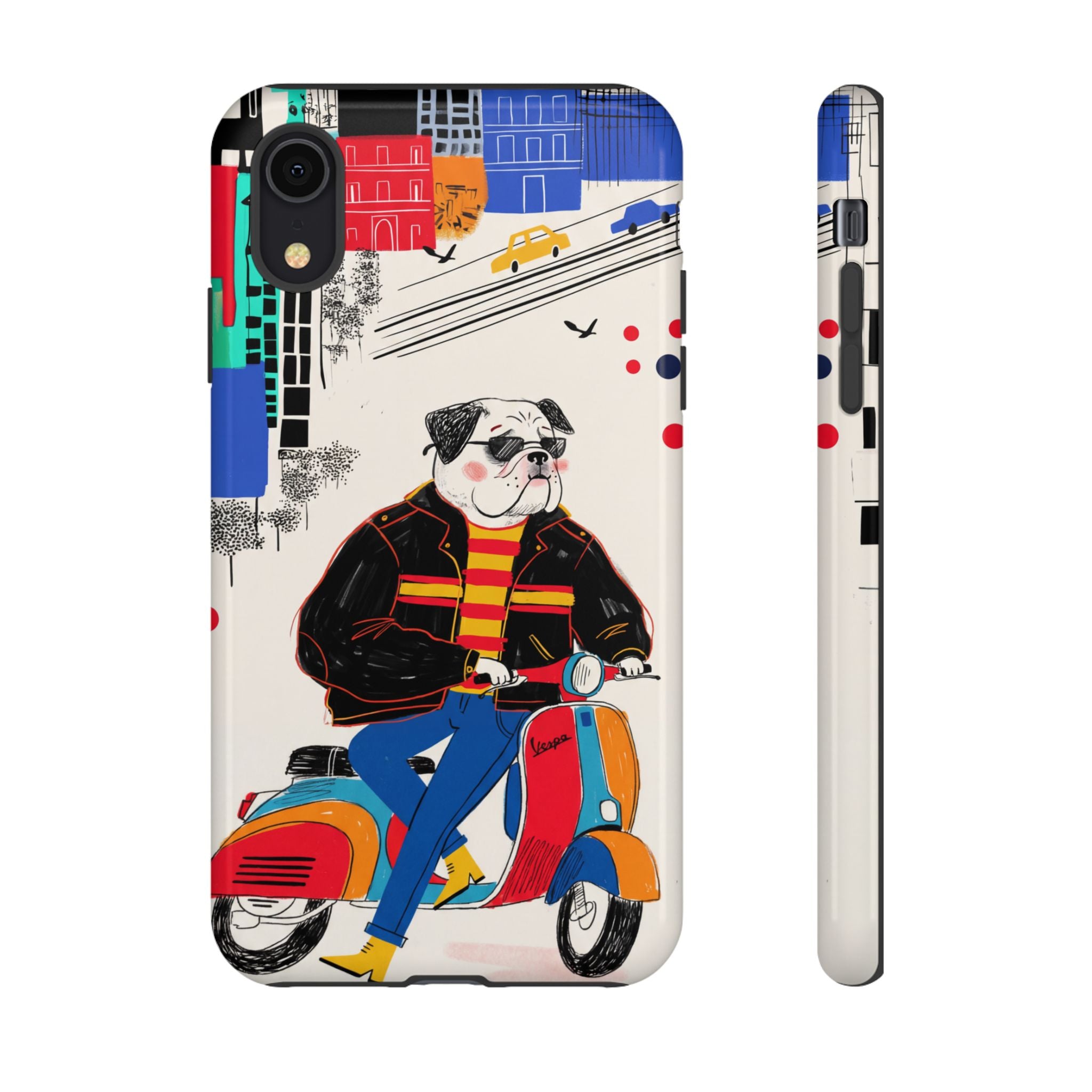 Bulldog Vespa iPhone Case | Retro Scooter Dog Protective Cover