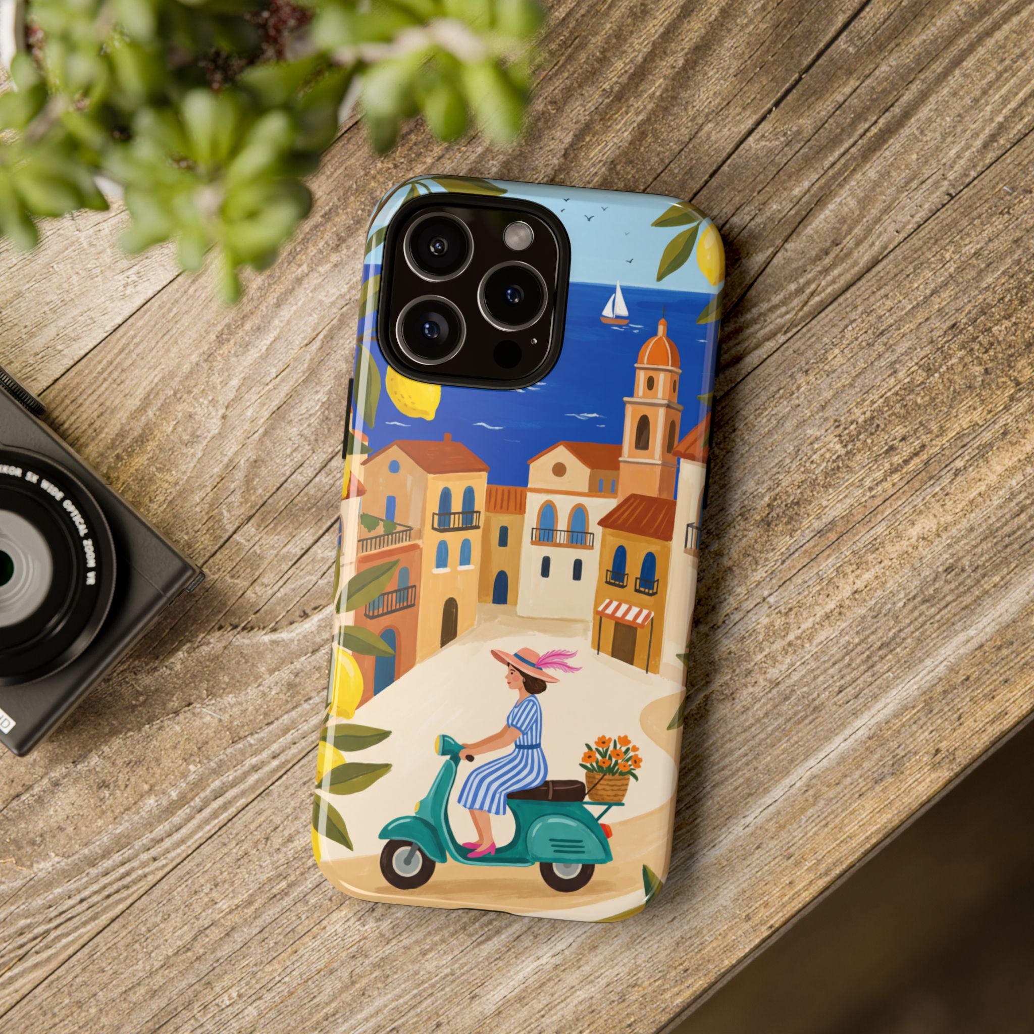 Mediterranean Scooter iPhone Case | Coastal Lemon Grove Design