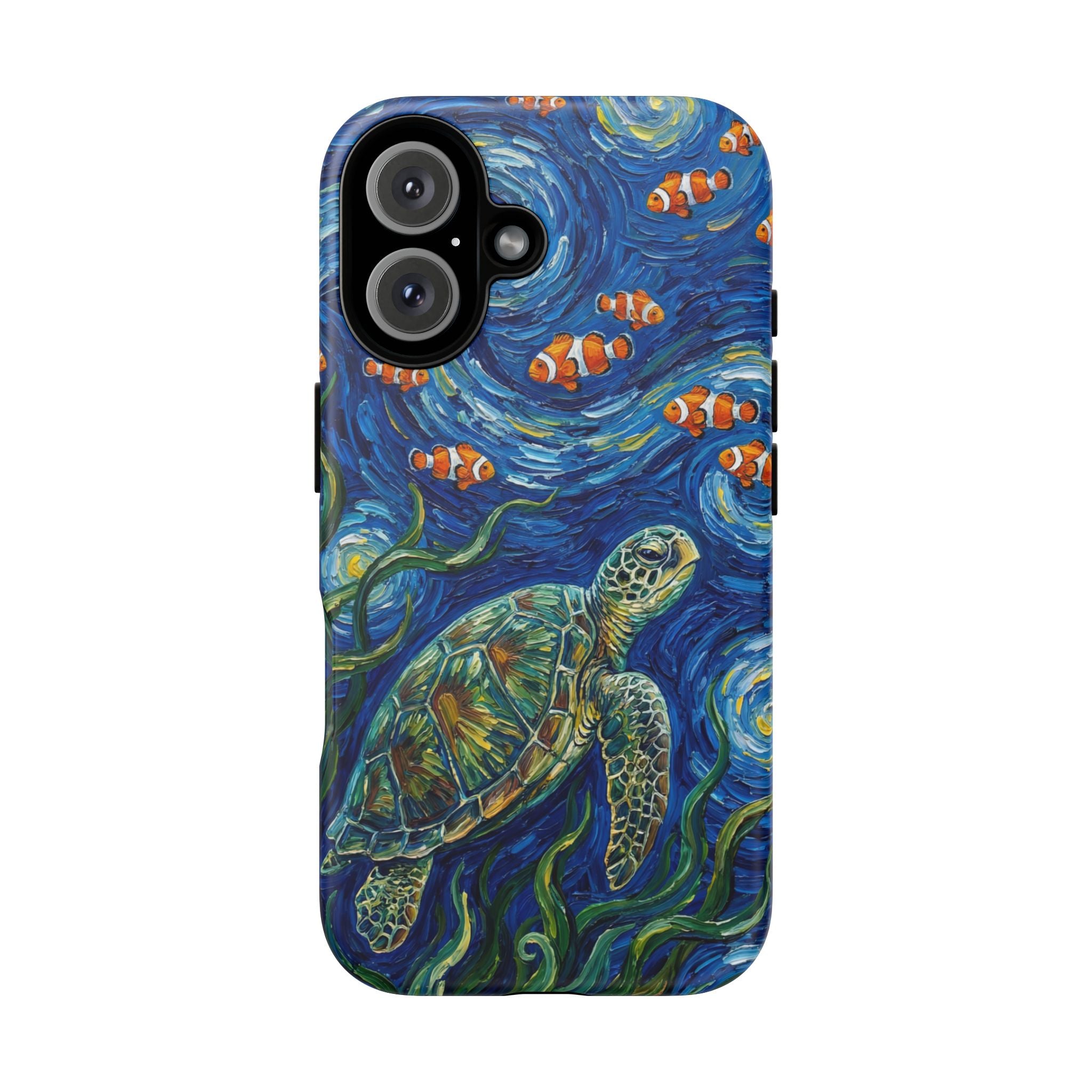 Sea Turtle & Clownfish Tough iPhone Case | Van Gogh Style Ocean Art