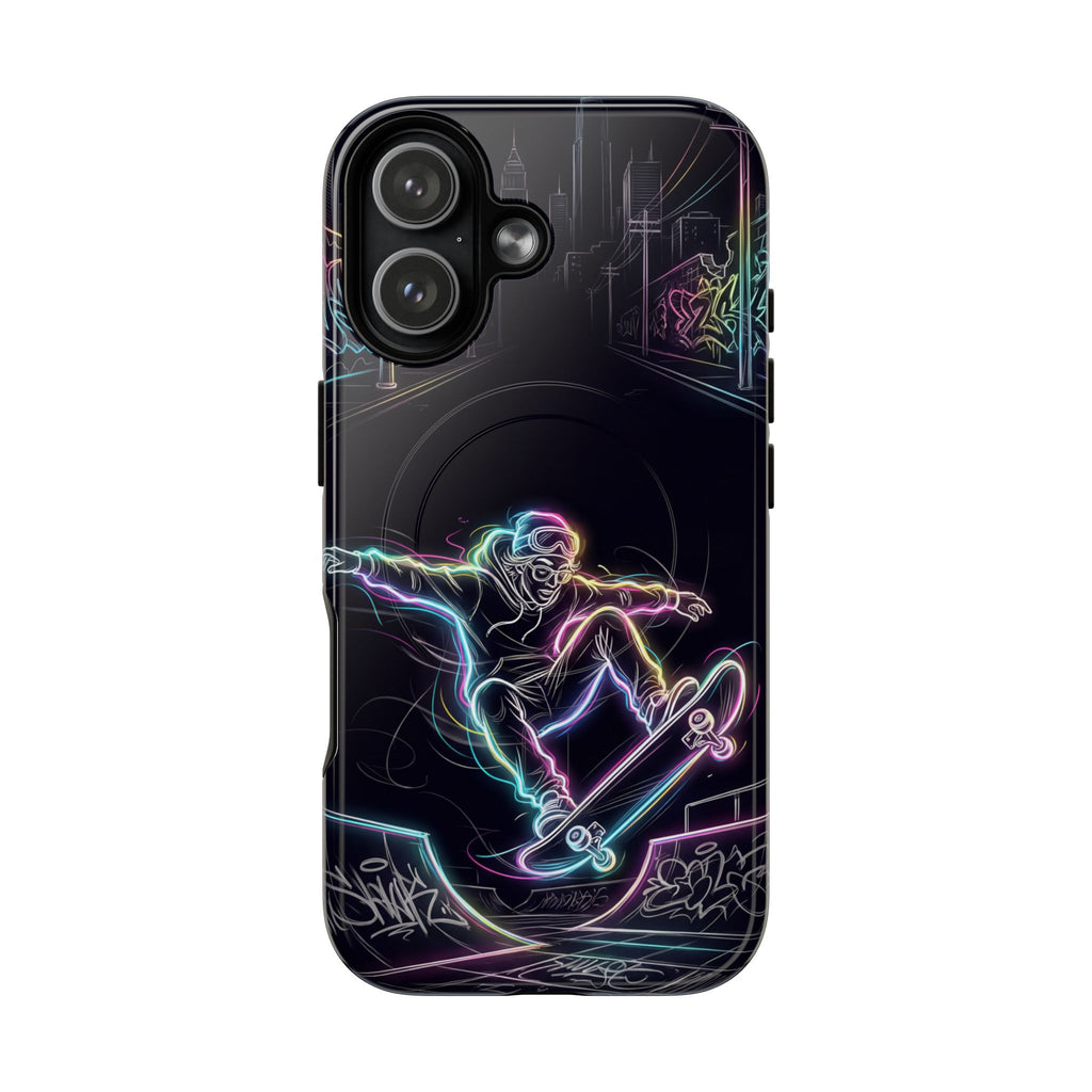 Neon Skateboard MagSafe iPhone Case | Glow Skatepark Protective Cover