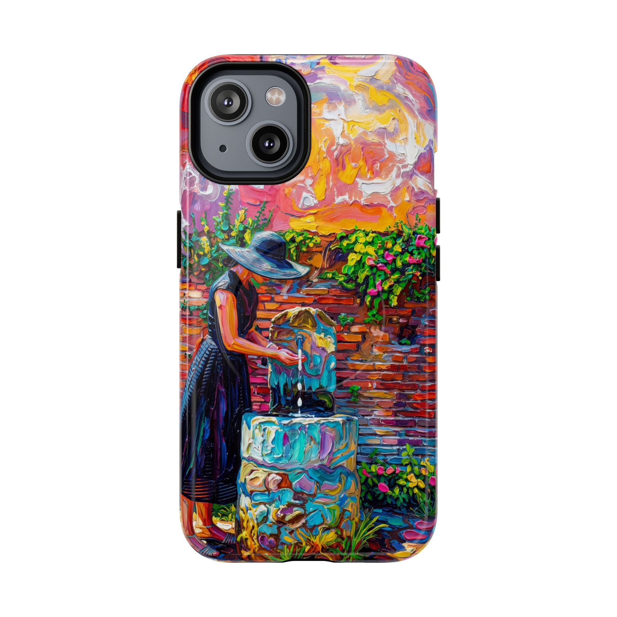 Artistic Garden iPhone Case | Woman at Fountain Tough MagSafe Case