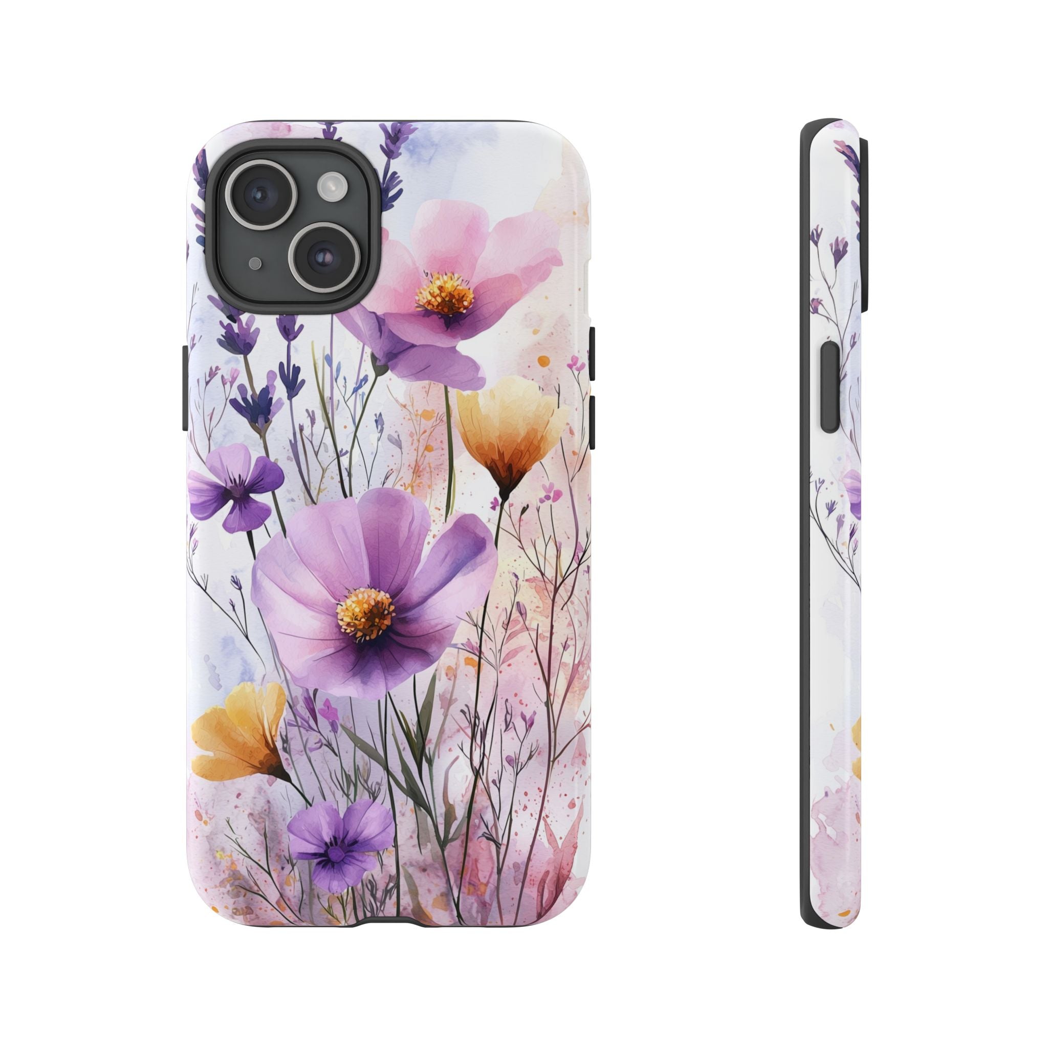 Floral Watercolour Tough iPhone Case | Purple & Yellow Wildflowers