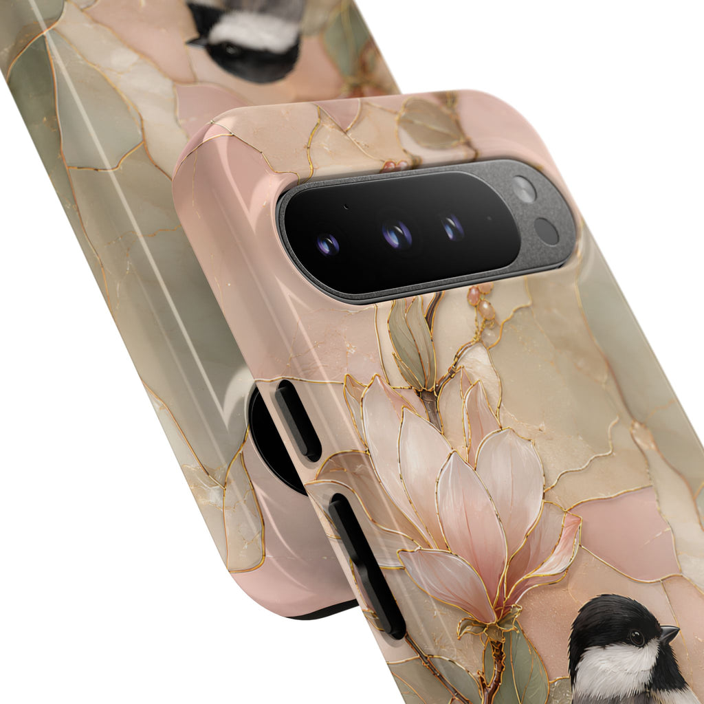 Chickadee Google Pixel Phone Case | Magnolia Flower Phone Case