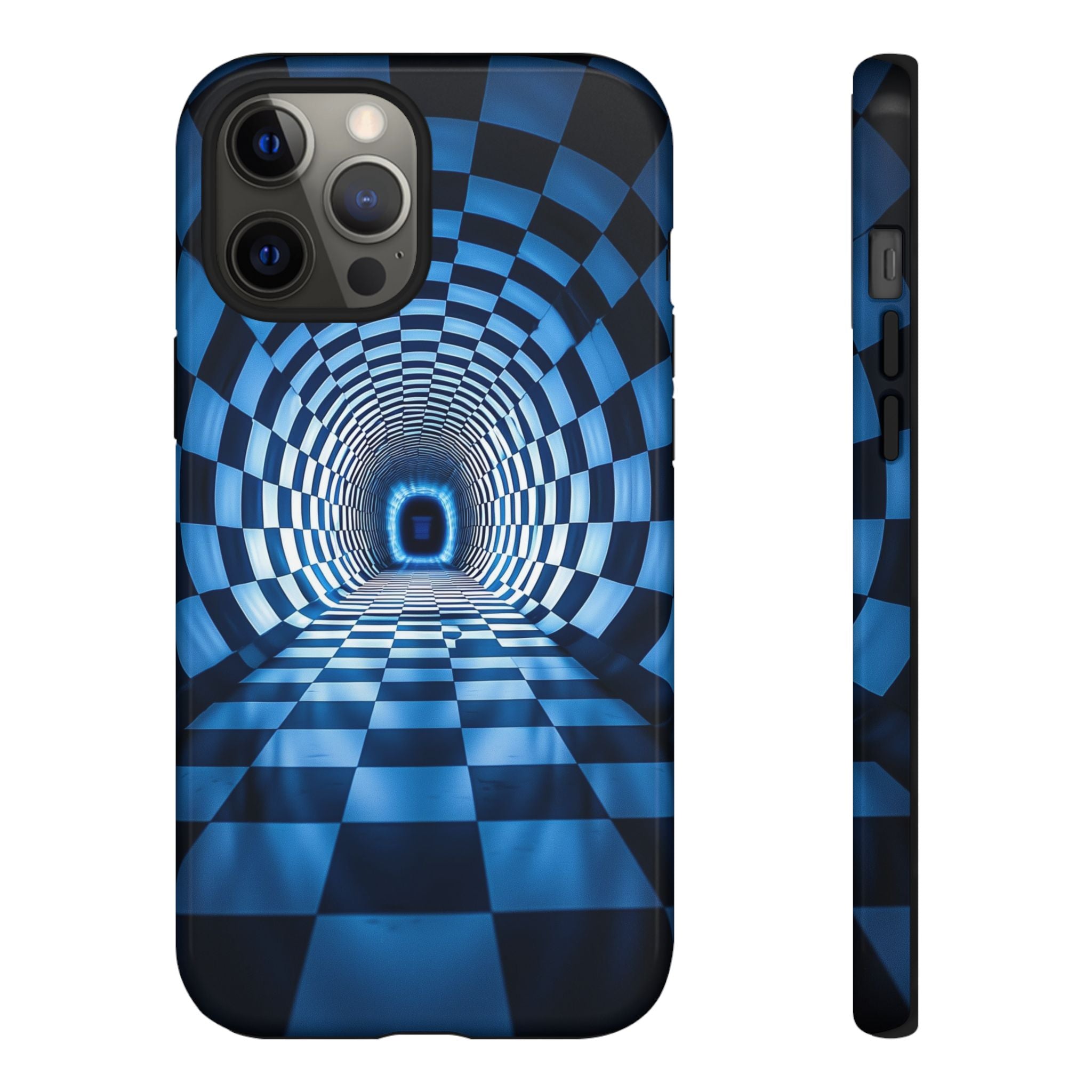 Blue Checkered Tunnel iPhone Case — 3D Optical Illusion Tough Case