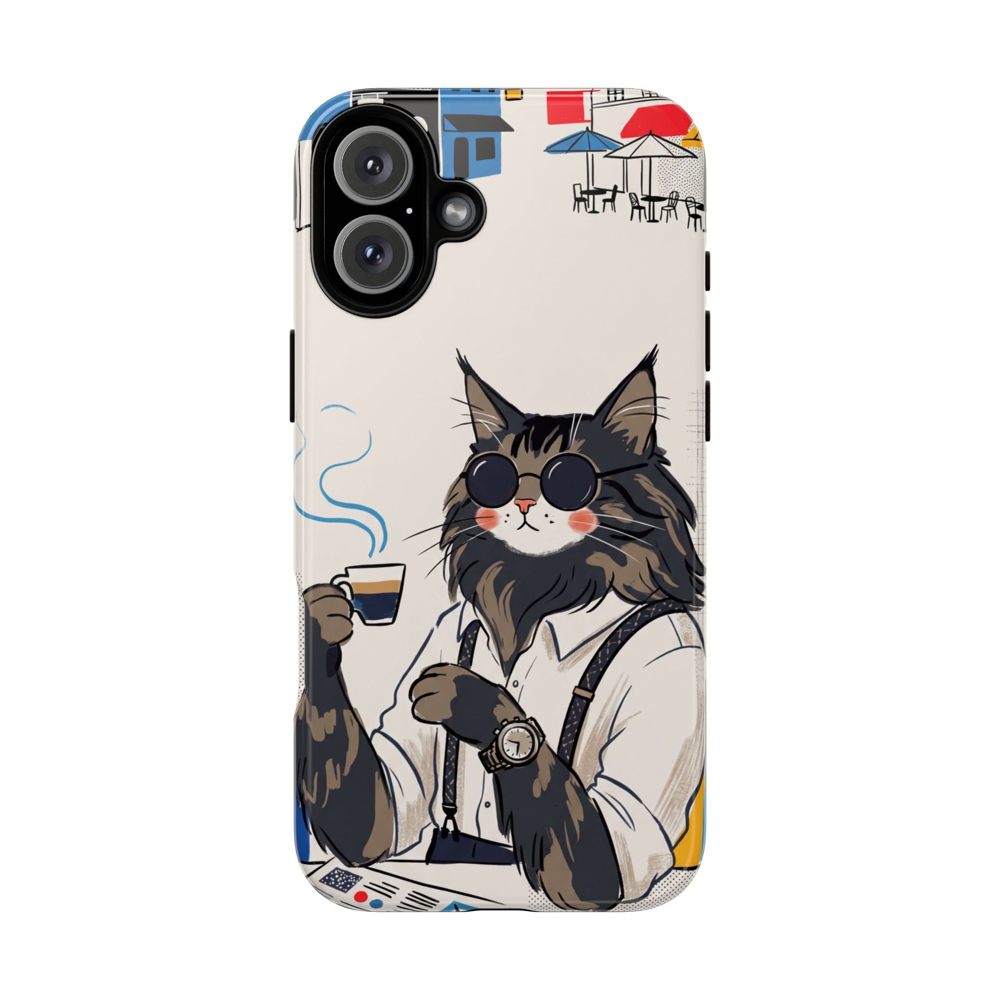 Cat Barista iPhone Case | Cool Cat in Sunglasses Coffee Shop Design