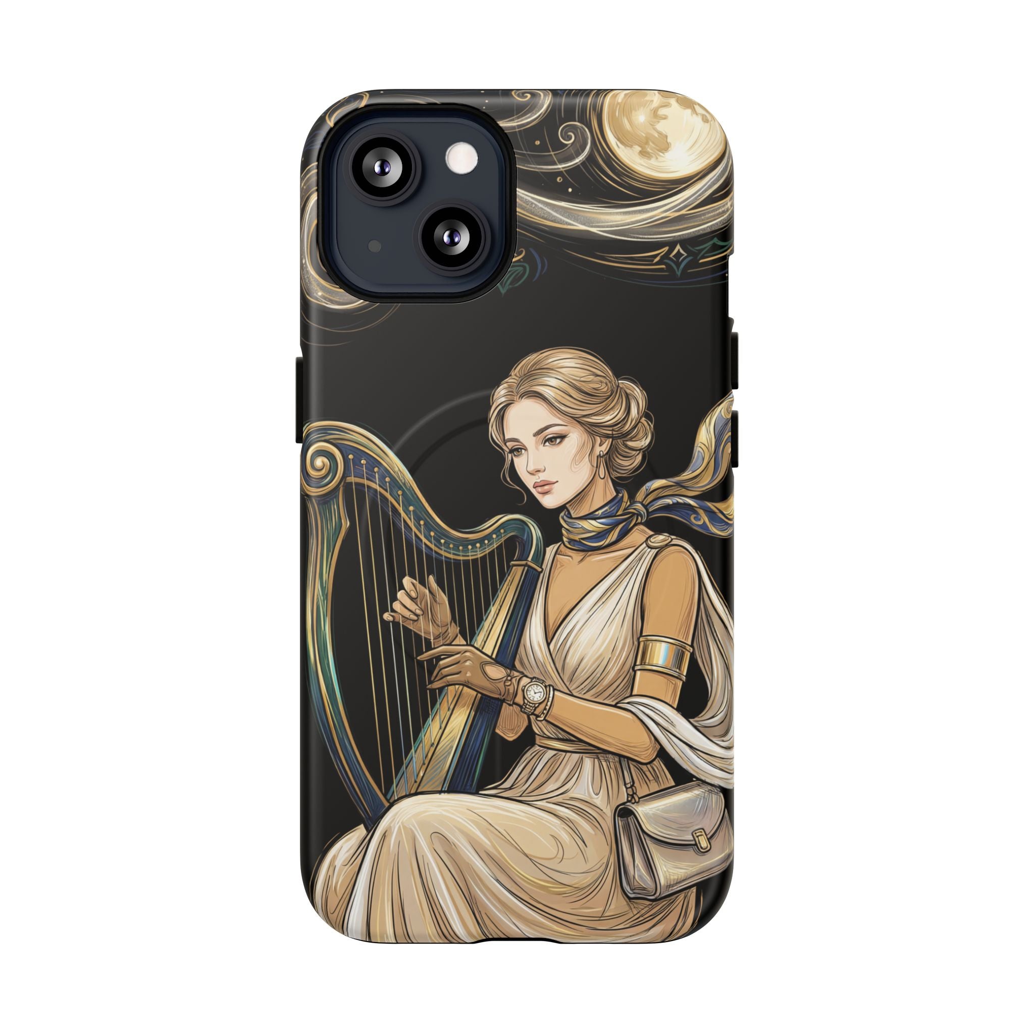 Moonlit Harp MagSafe iPhone Case | Vintage Goddess Musician Art