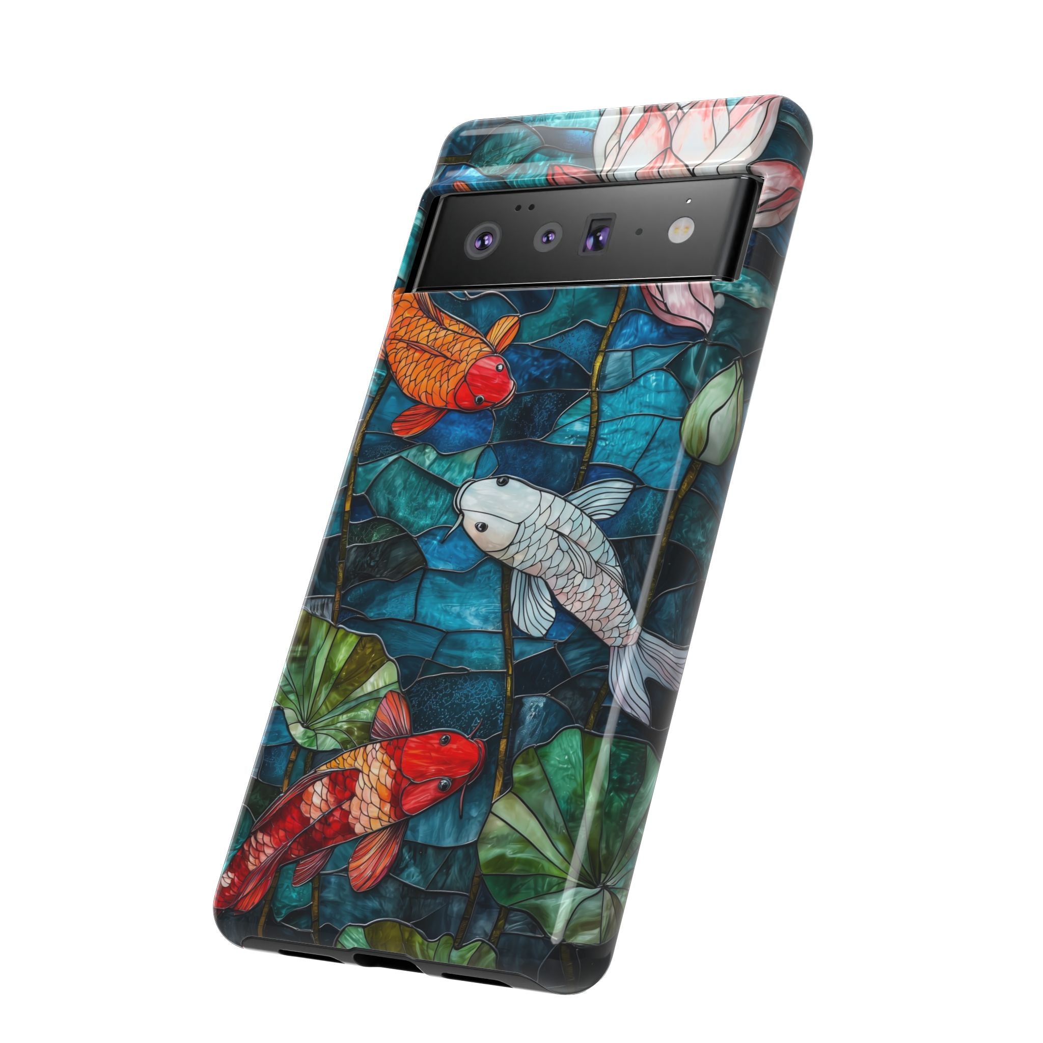 Koi Pond Tough Google Pixel Case — Stained Glass Lotus & Koi Design