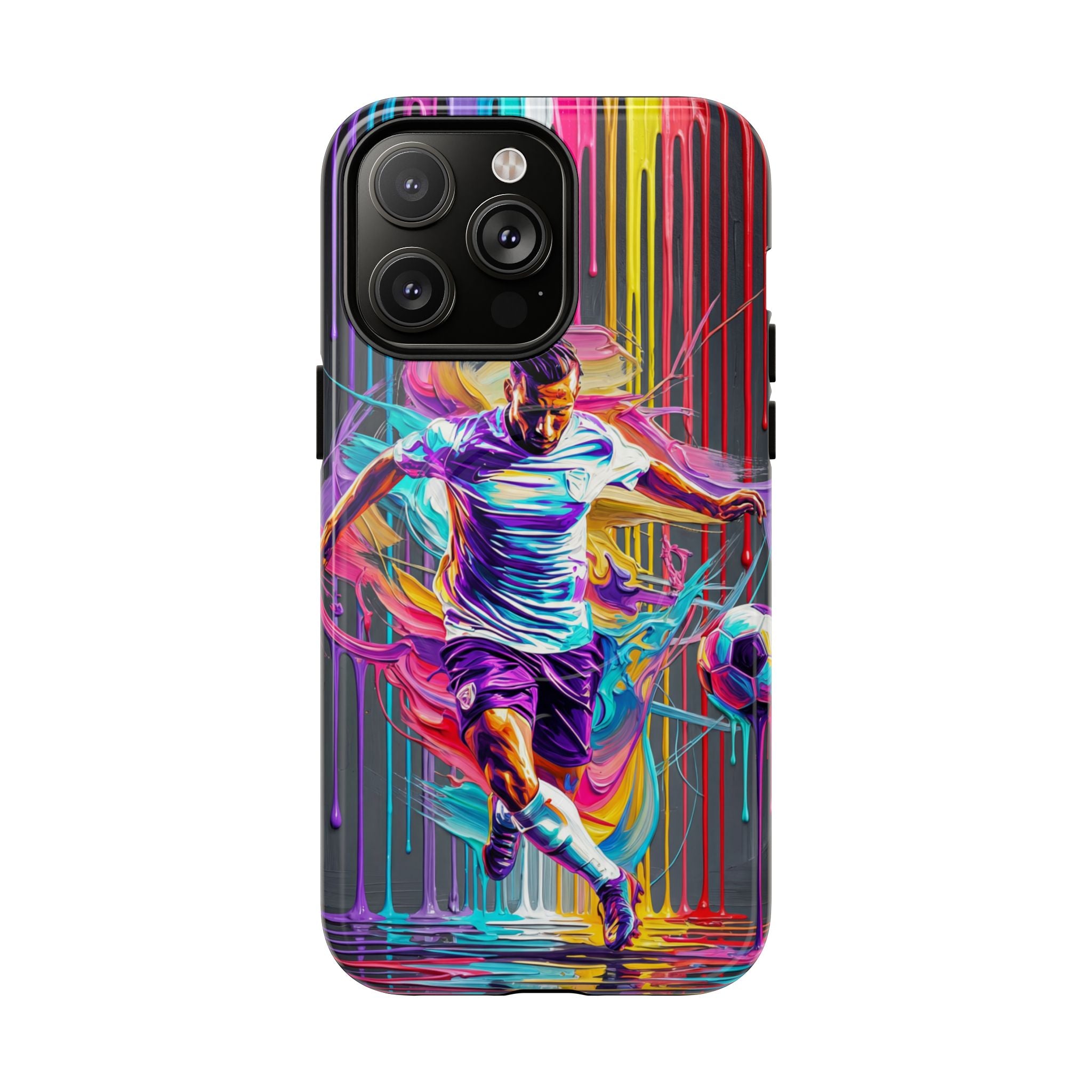 Soccer Player Neon Art MagSafe iPhone Case | Vibrant Football Kick Protective Cover