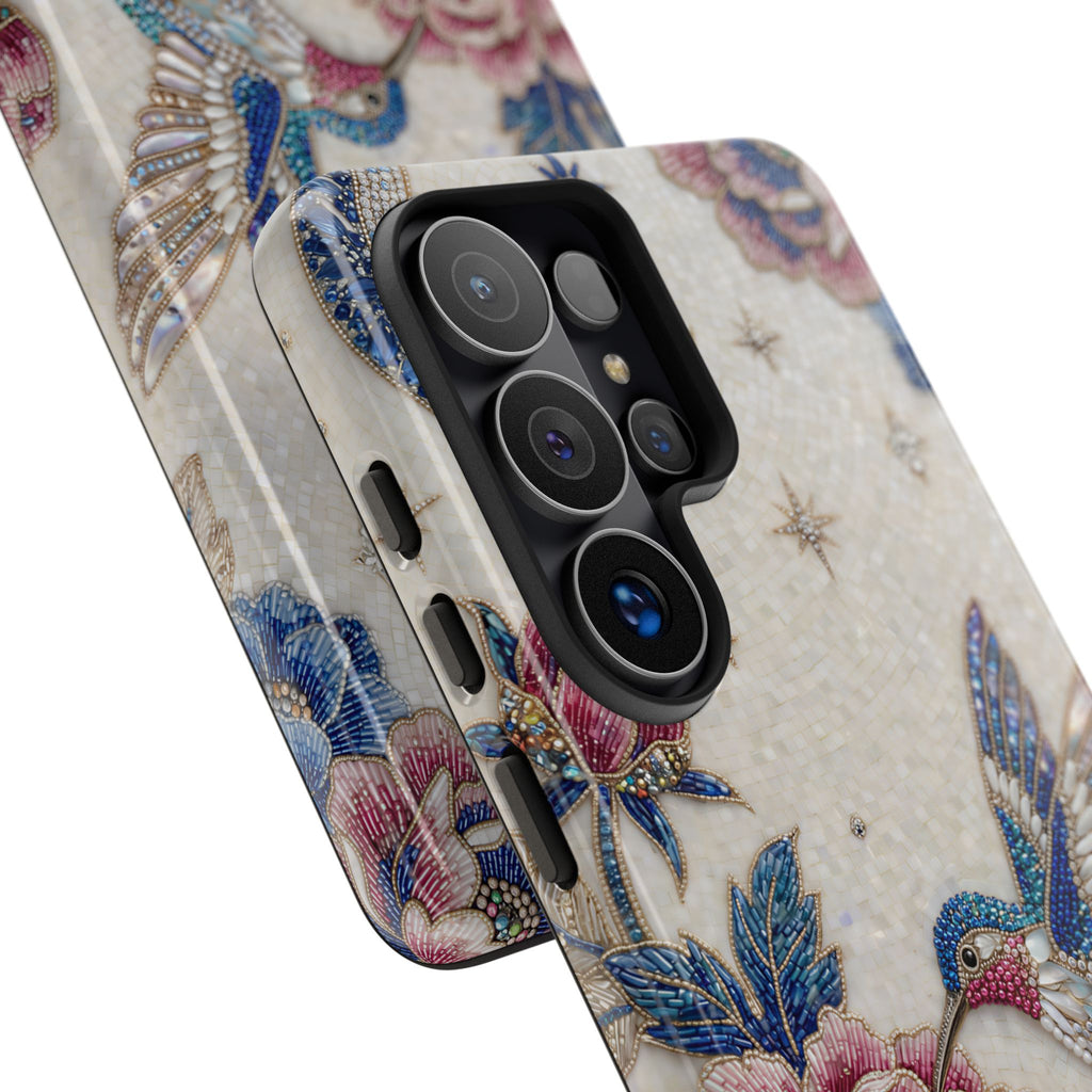 Cover Protettiva per Samsung Galaxy con Colibrì, Fiori e Rose in Stile Vintage