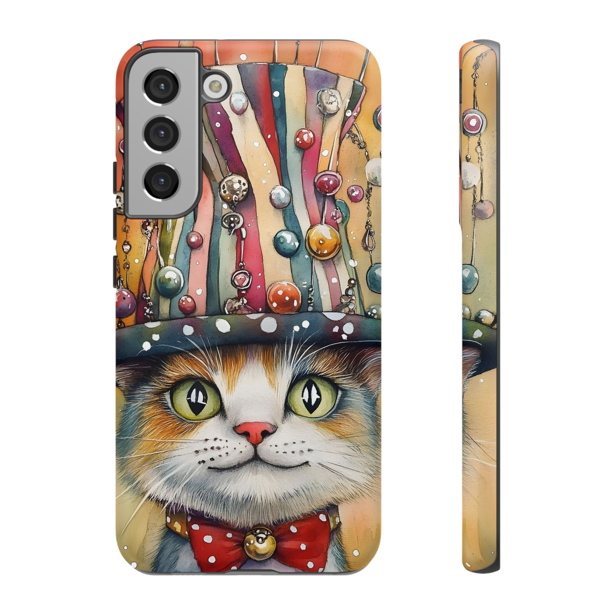 Cat in Colourful Top Hat Samsung Galaxy Case — Whimsical Cat Art iPhone Case