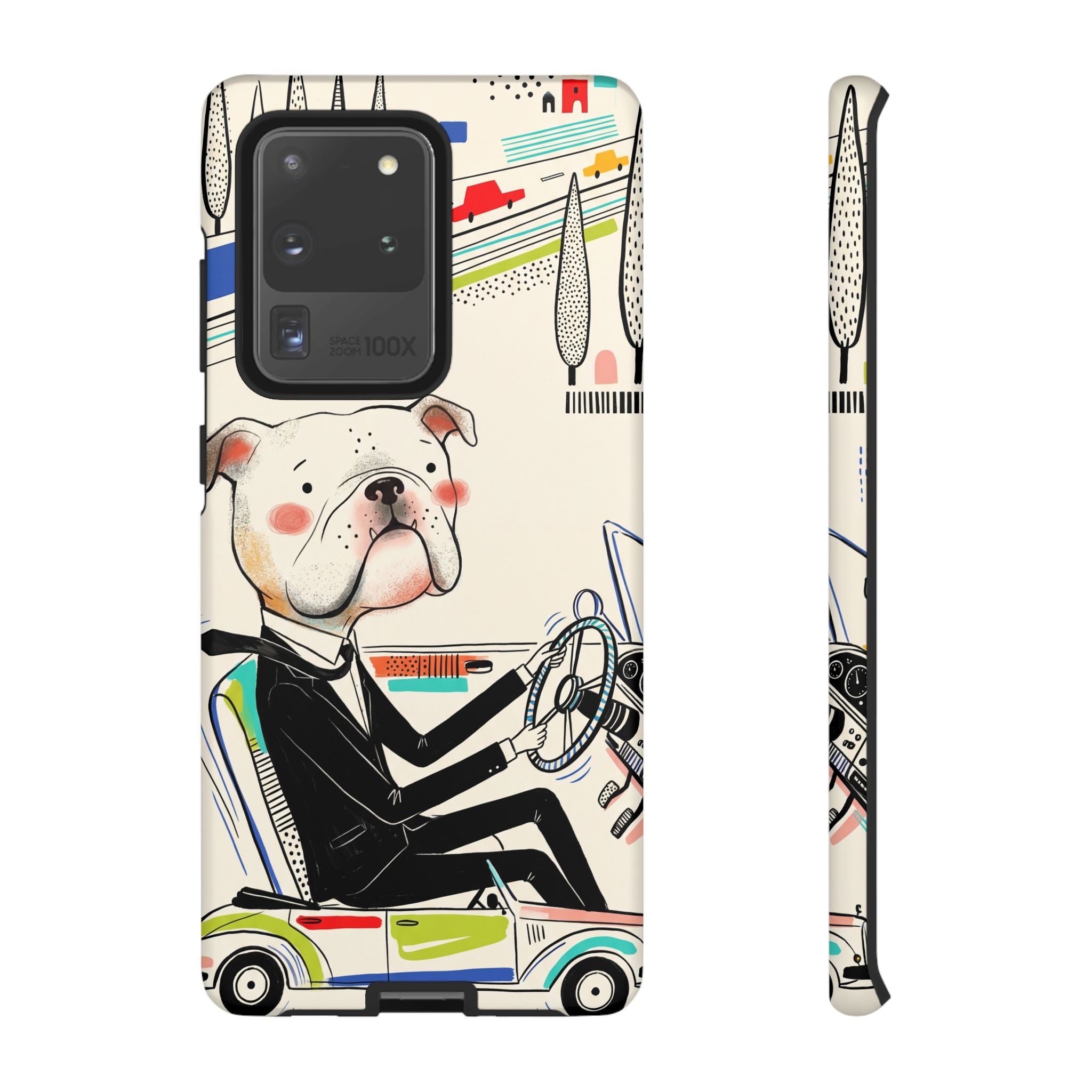 Bulldog Driver Samsung Galaxy Phone Case | Cute Retro Dog Illustration
