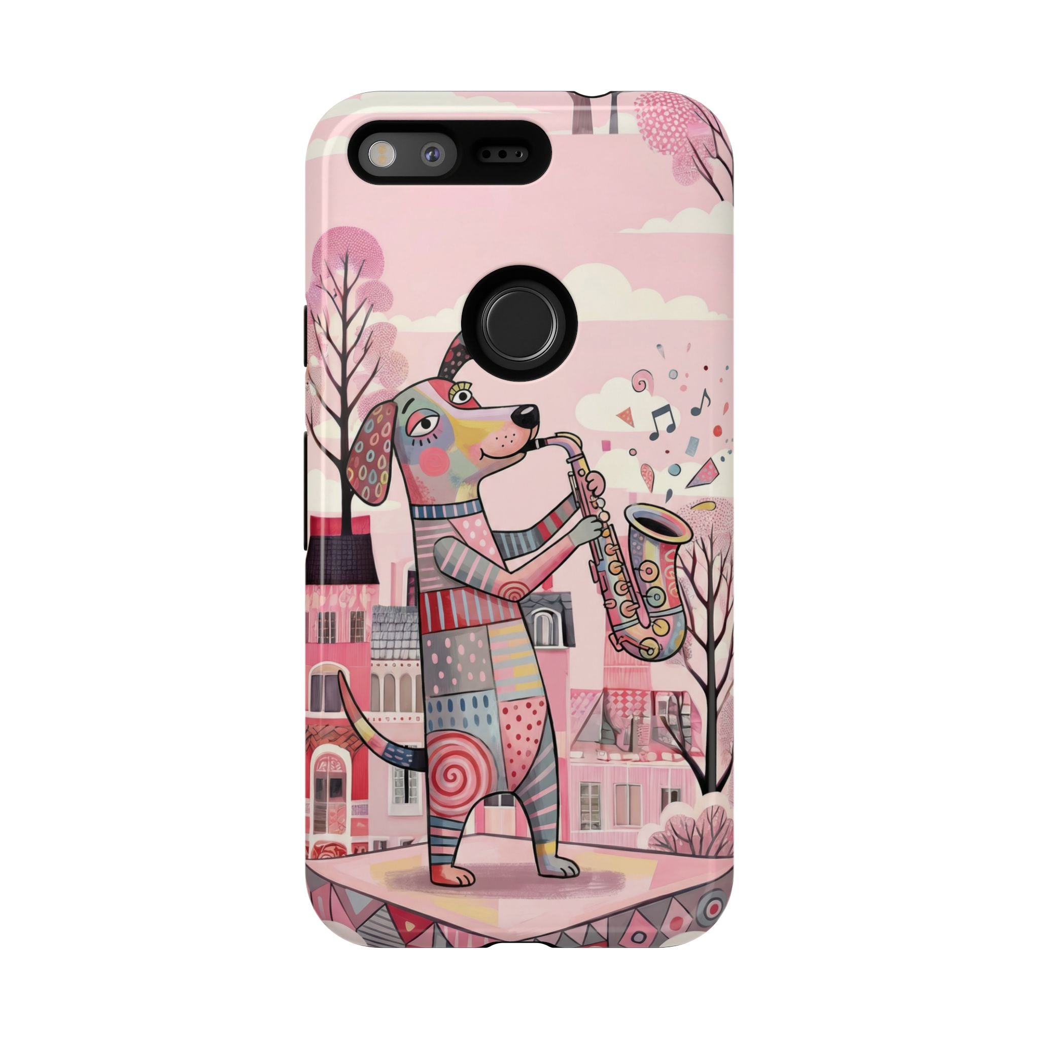 Saxophone Dog Google Pixel Phone Case | Cute Pink Musical Art Protective Case