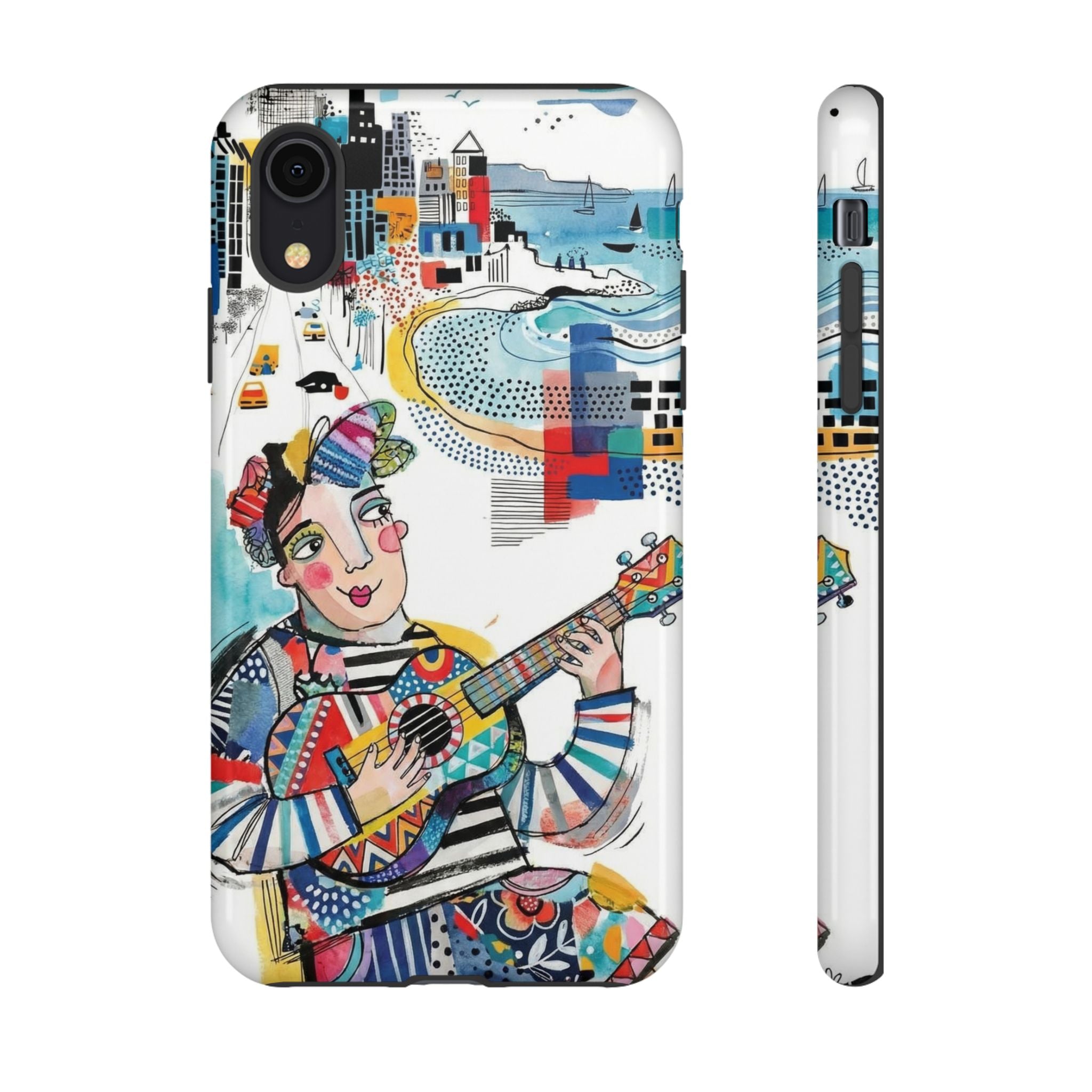 Artistic Musician iPhone Case | Colorful Guitar Cityscape Tough Case