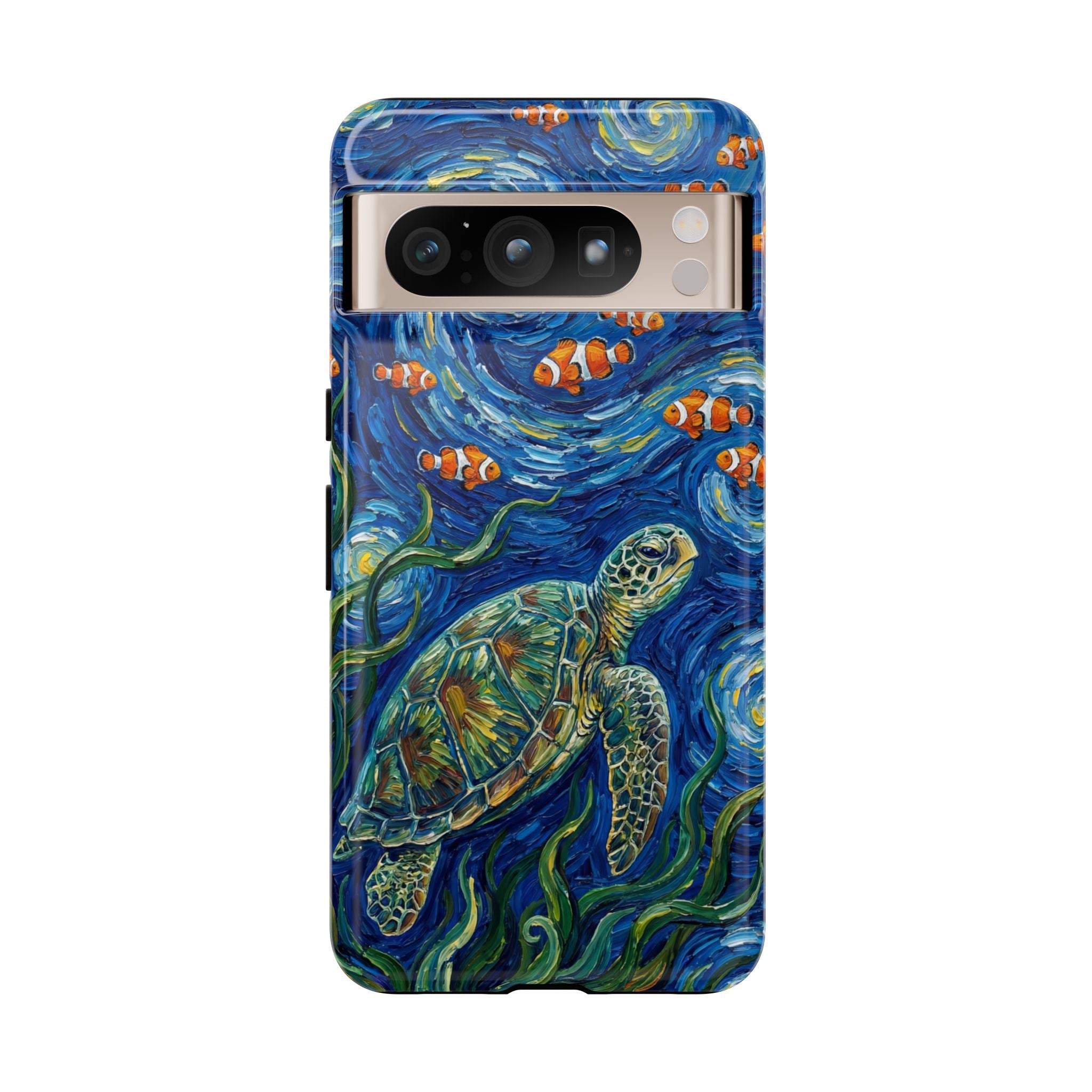 Sea Turtle & Clownfish Tough Google Pixel Case | Van Gogh Style Ocean Art