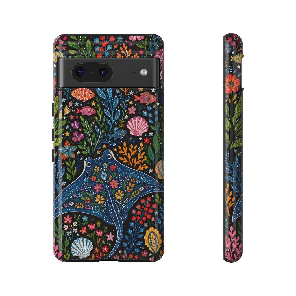 Manta Ray Floral Google Pixel Phone Case | Colorful Underwater Sea Life Protective Cover