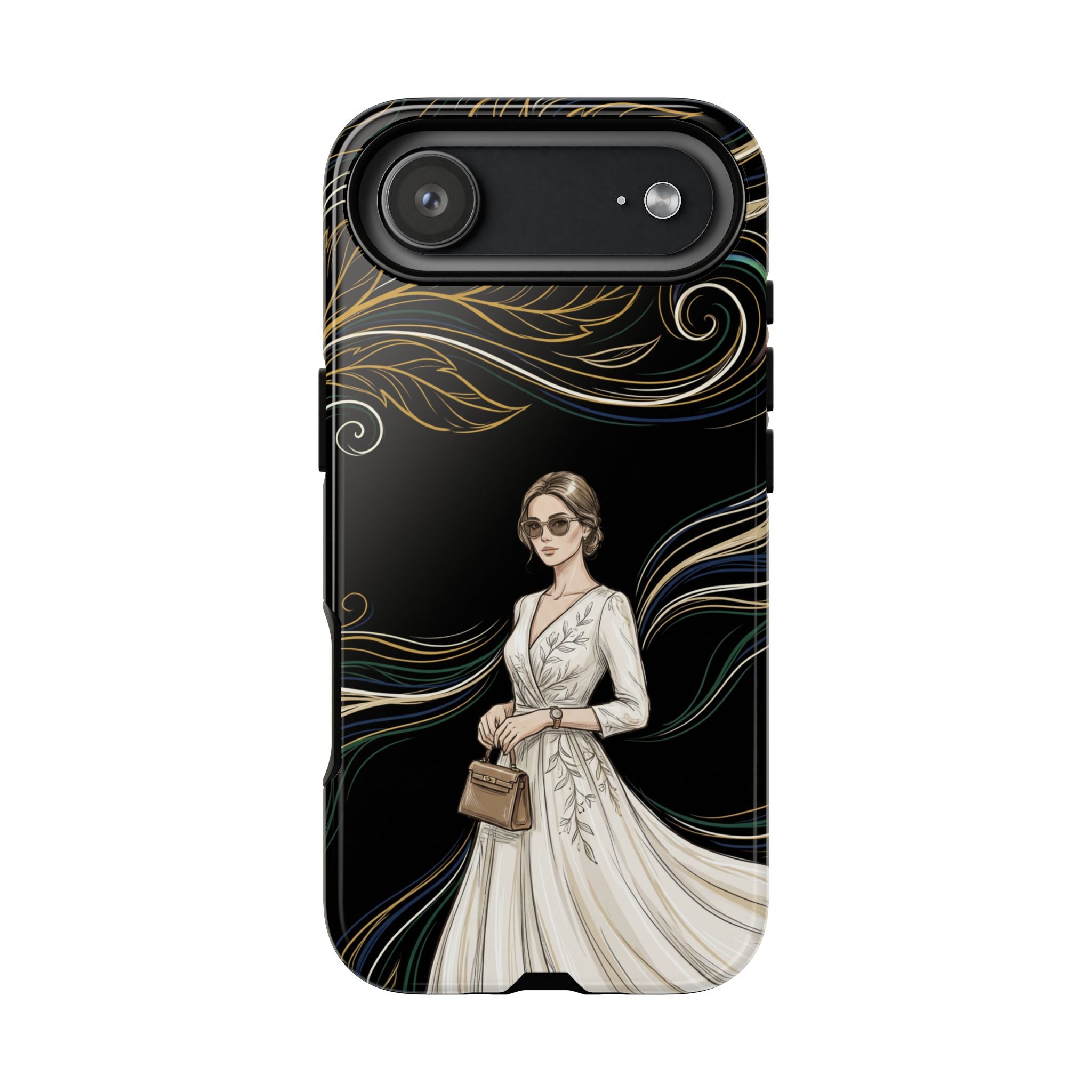 Elegant Woman Illustration iPhone Case | Vintage Bride in Flowing Gown