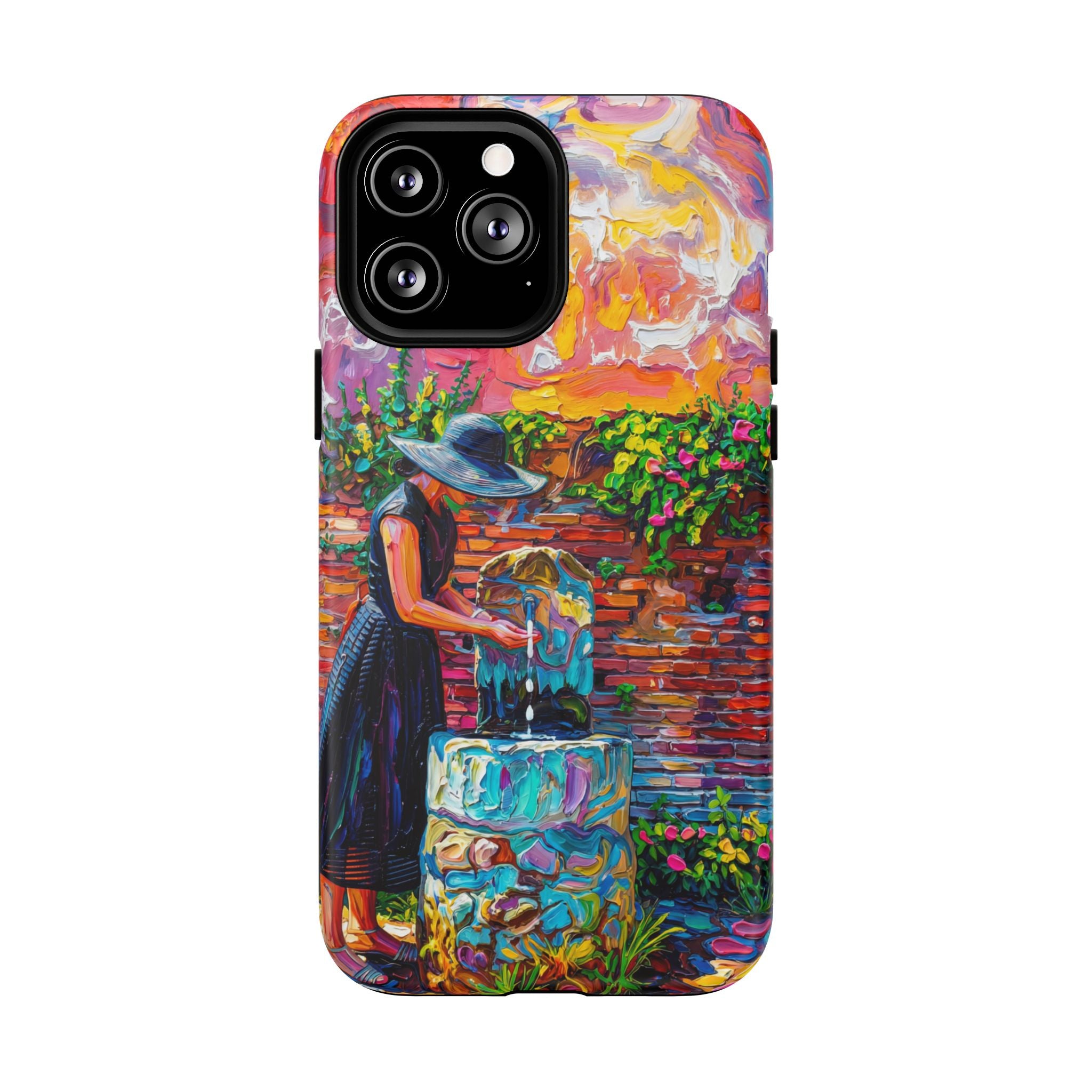 Artistic Garden iPhone Case | Woman at Fountain Tough MagSafe Case