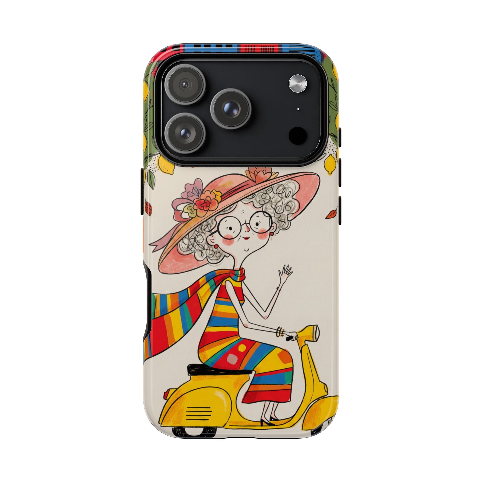 Vintage Scooter Granny iPhone Case | Colourful Retro Elderly Lady Design