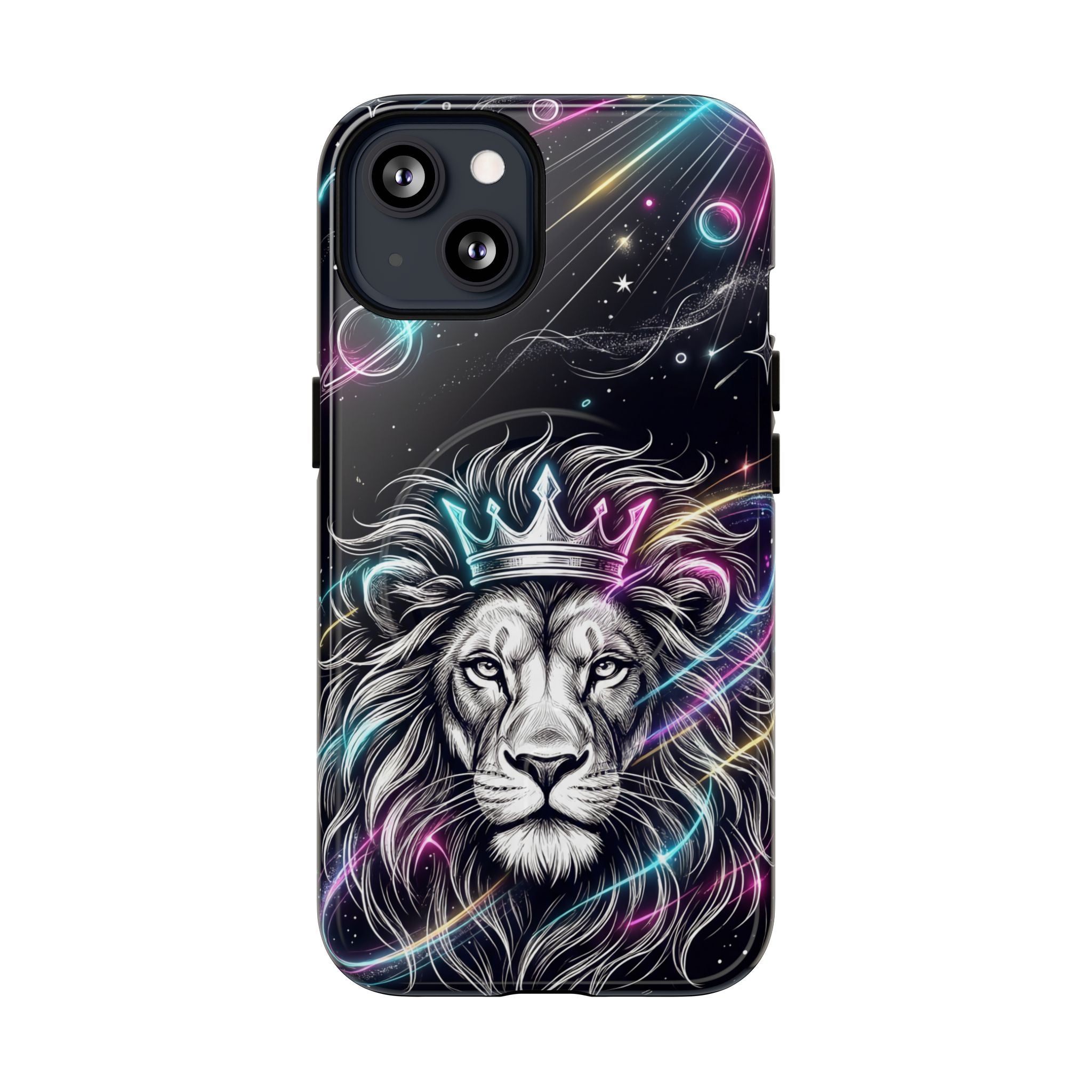 Galaxy Lion MagSafe iPhone Case | Neon Crowned Lion Protective Case
