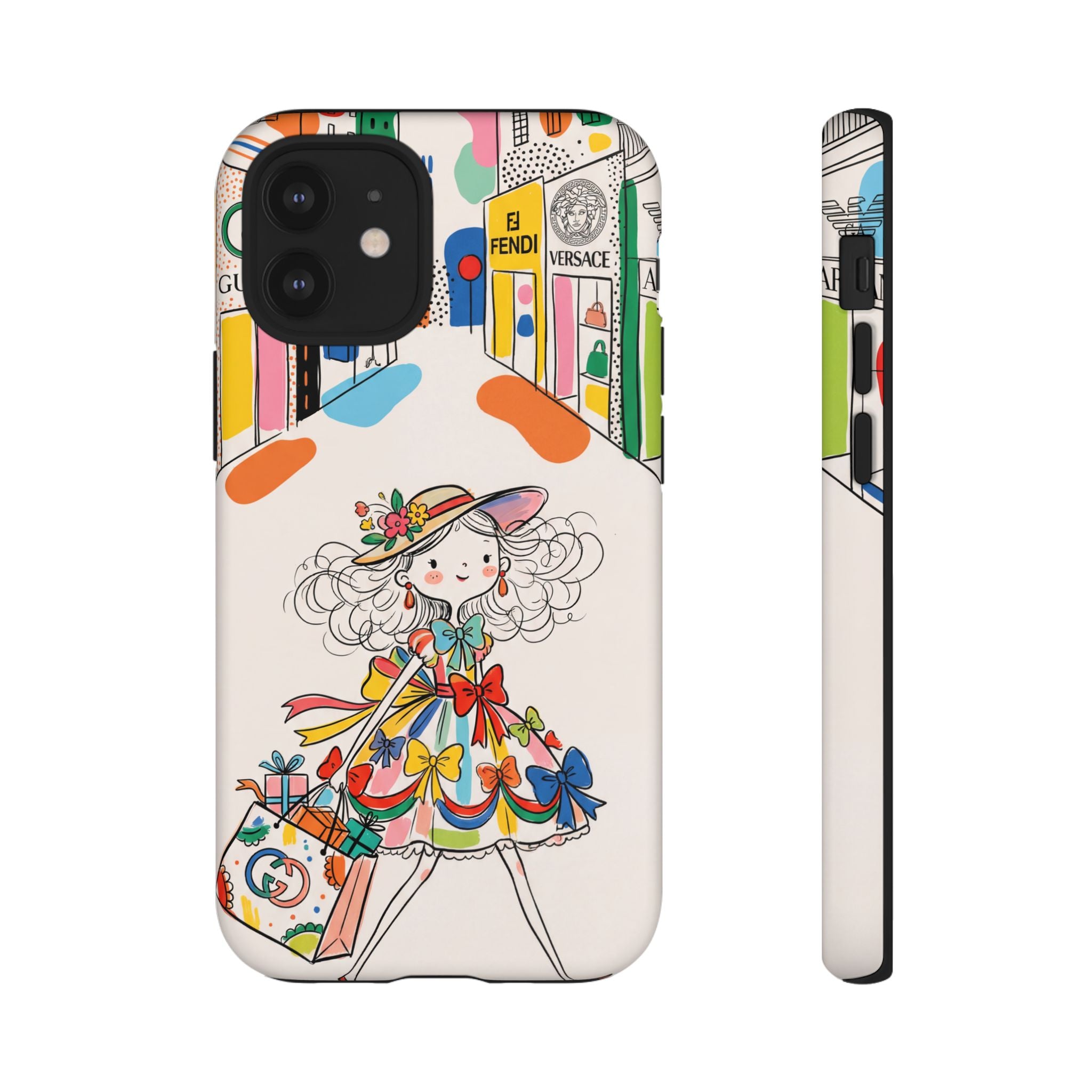 Cute Fashion Girl iPhone Case | Colourful Shopping Street Design