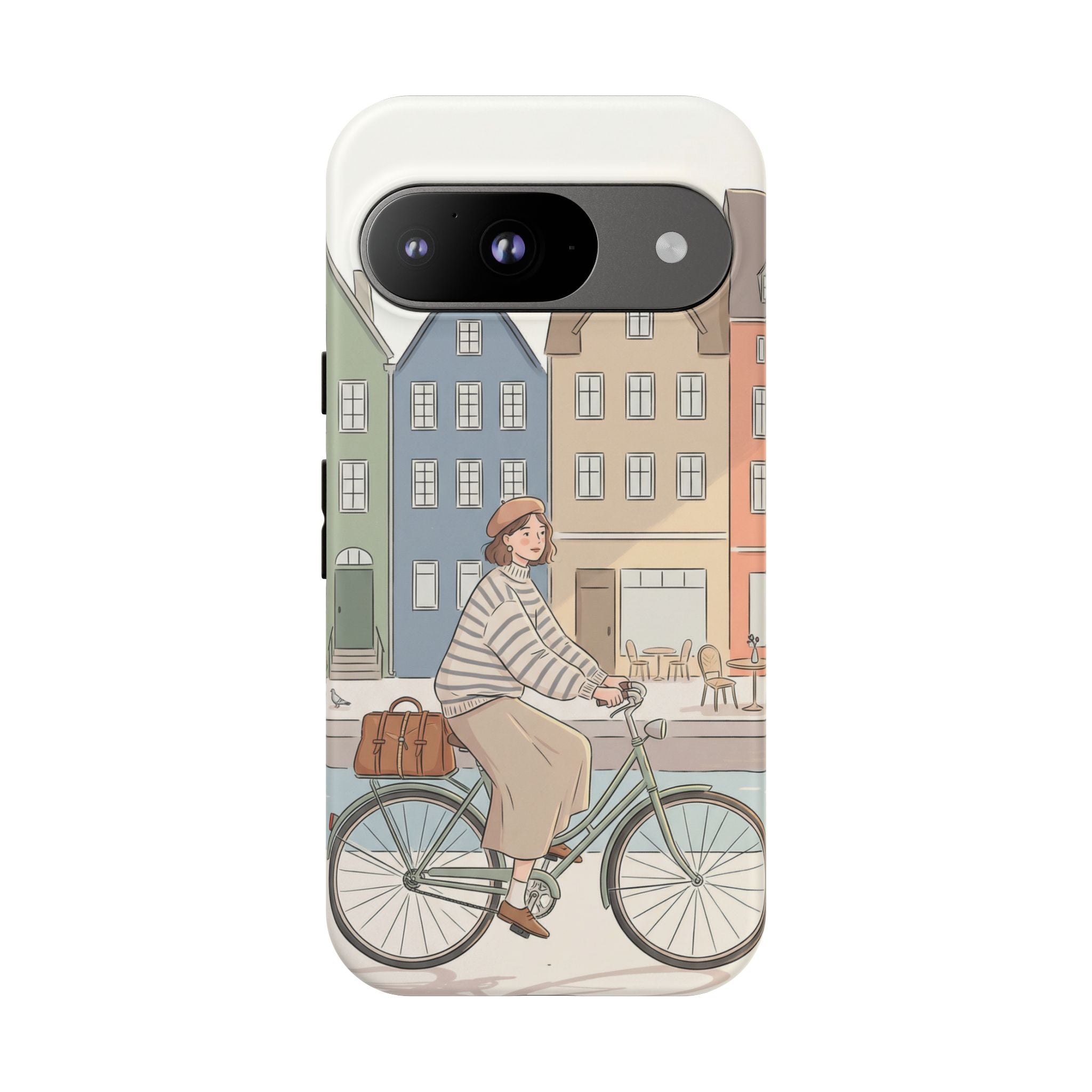City Bike Google Pixel Phone Case | Cozy European Street Illustration Tough Cases