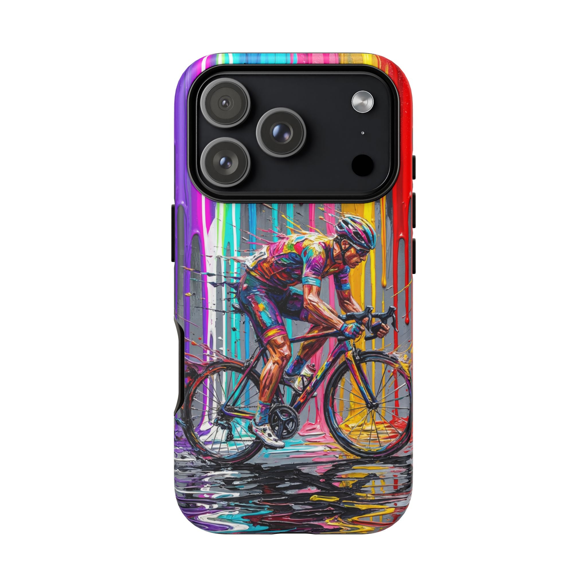 Cyclist Art iPhone Case | Colourful Drip Painting Tough Cases