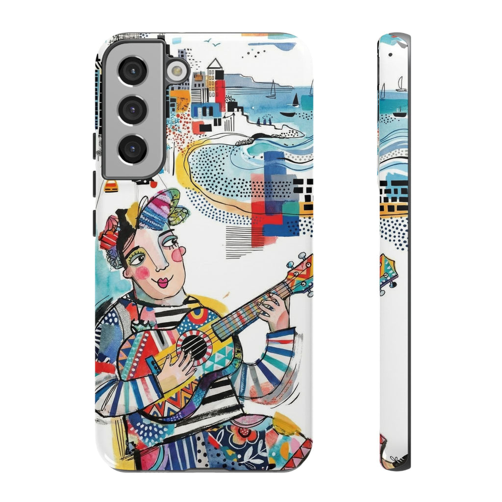 Custodia per Samsung Galaxy per Musicisti Artistici | Custodia Resistente con Chitarra Colorata e Paesaggio Urbano