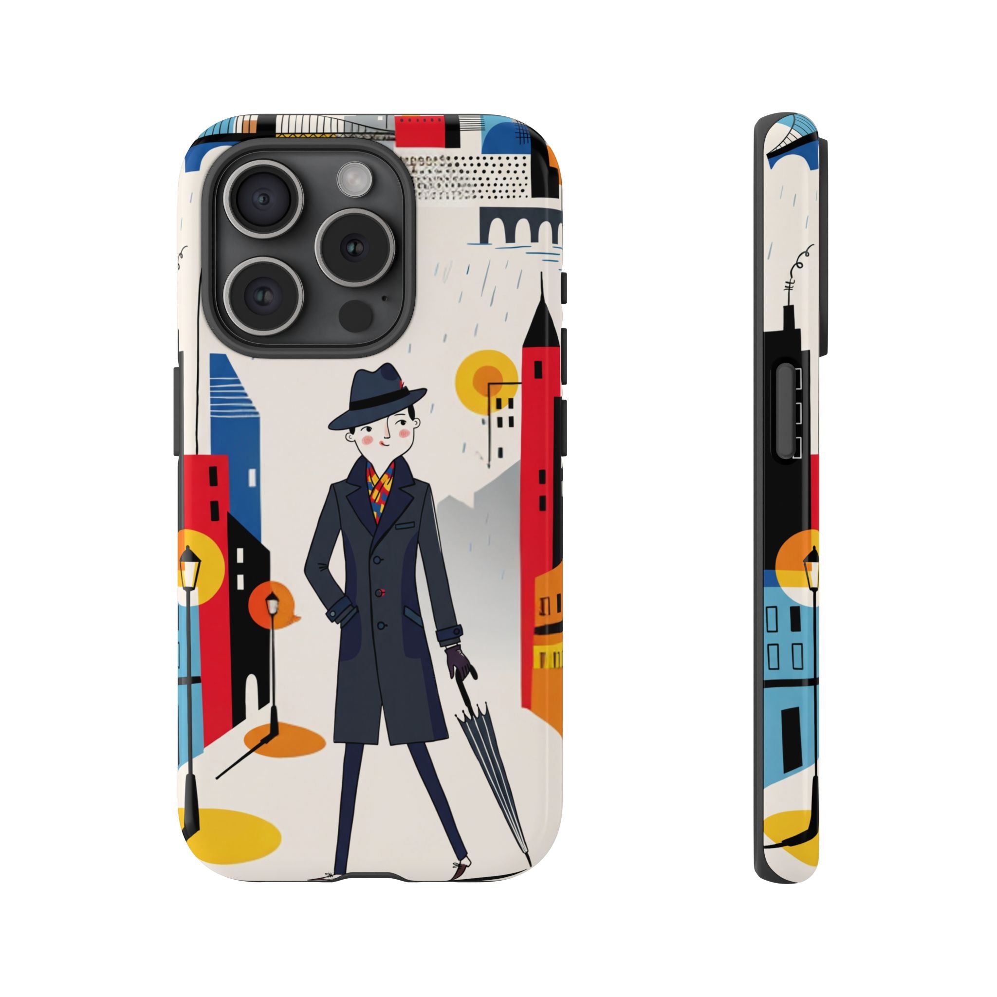 Retro Gentleman in Cityscape Illustration iPhone Case