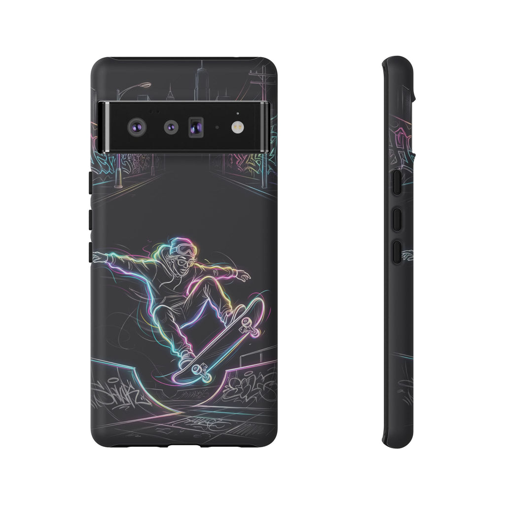 Custodia per telefono Google Pixel Neon Skateboard | Cover protettiva Glow Skatepark