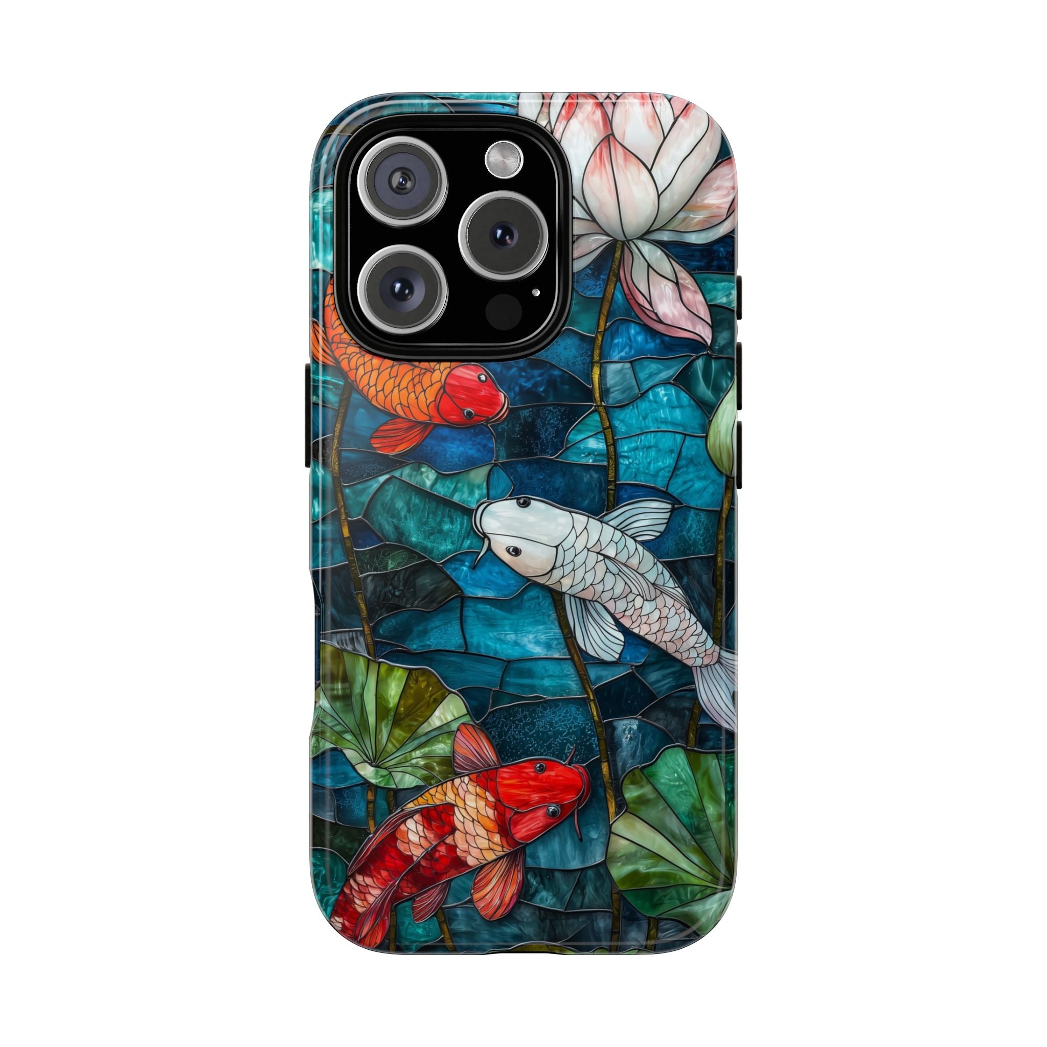 Koi Pond Tough iPhone Case — Stained Glass Lotus & Koi Design