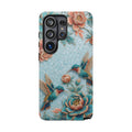 Cover per Samsung Galaxy in robusto materiale, fantasia colibrì e fiori | Design vintage giardino blu