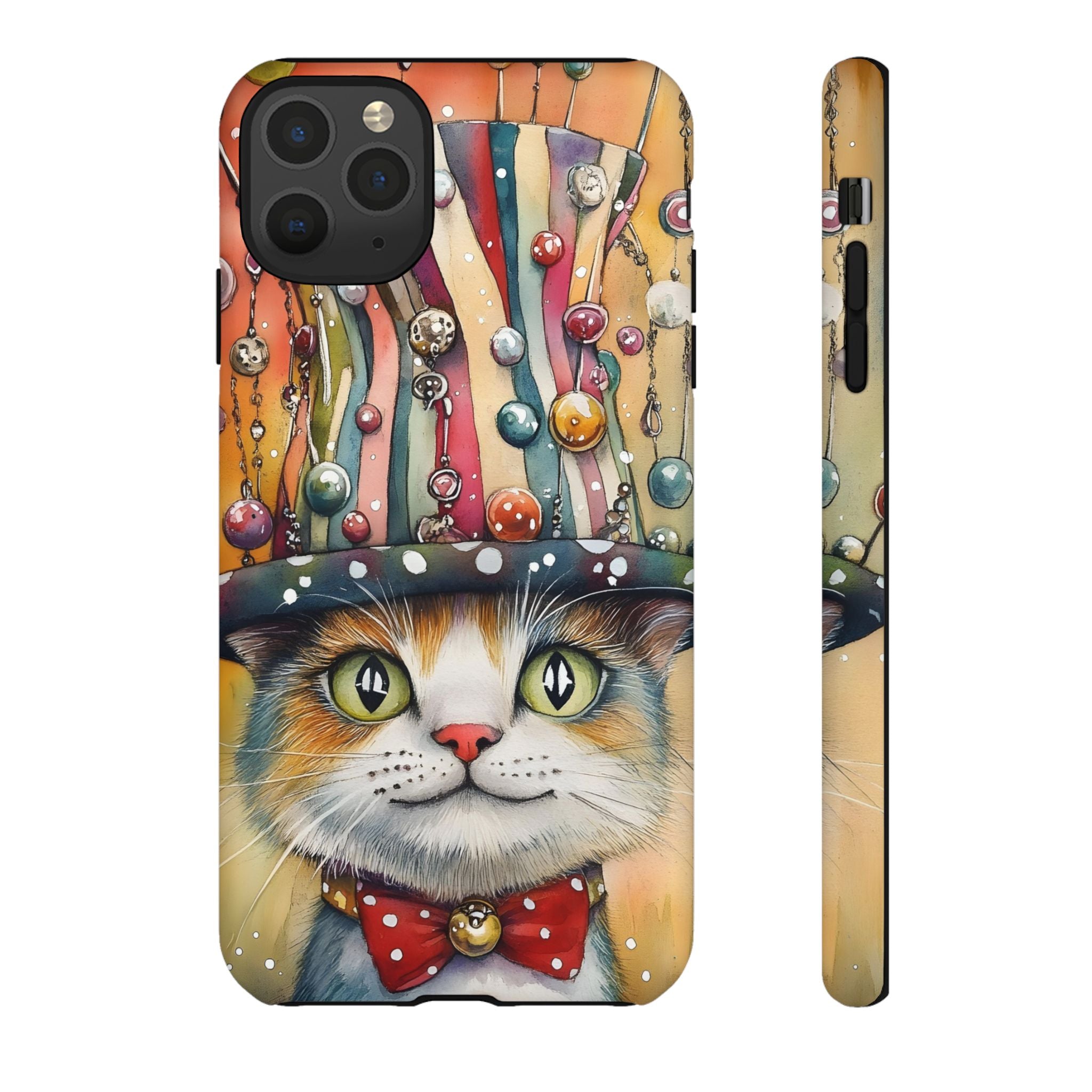 Cat in Colorful Top Hat iPhone Case — Whimsical Cat Art iPhone Case