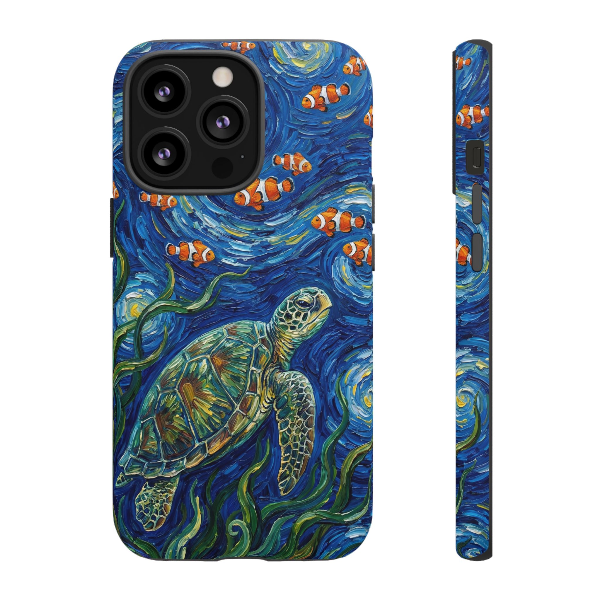 Sea Turtle & Clownfish Tough iPhone Case | Van Gogh Style Ocean Art