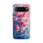 Floral Cherry Blossom Google Pixel Case | Pink Blue Watercolour