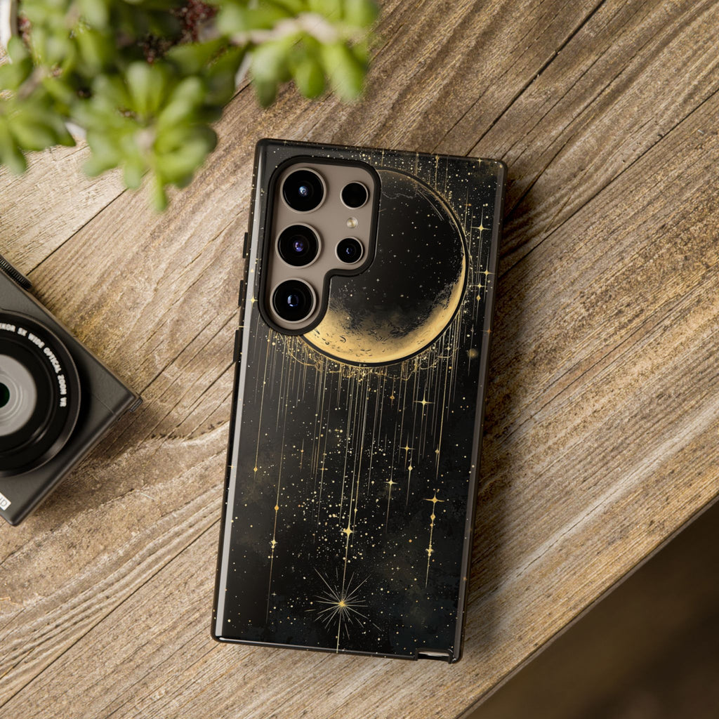Moonlit Crescent Tough Samsung Galaxy Case | Gold Stars Night Sky