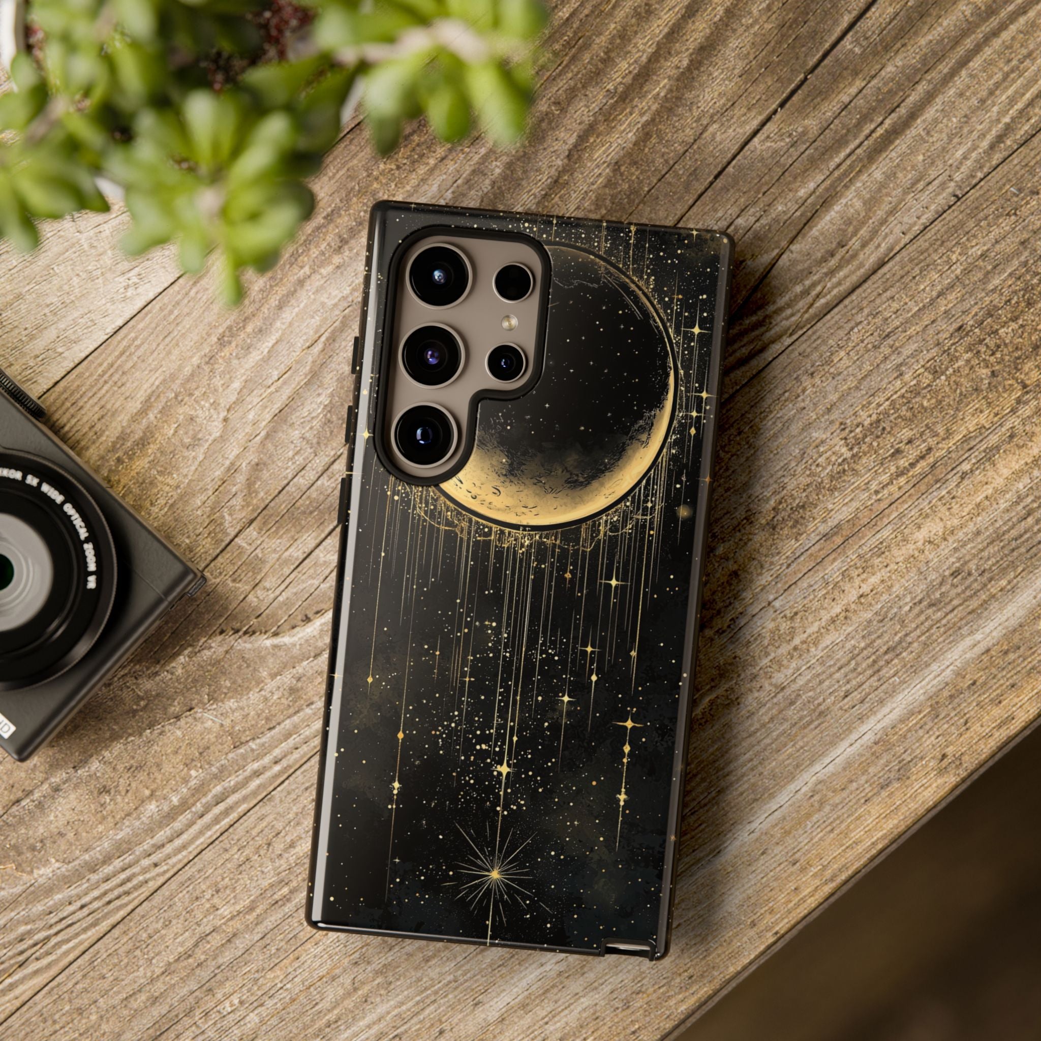 Moonlit Crescent Tough Samsung Galaxy Case | Gold Stars Night Sky