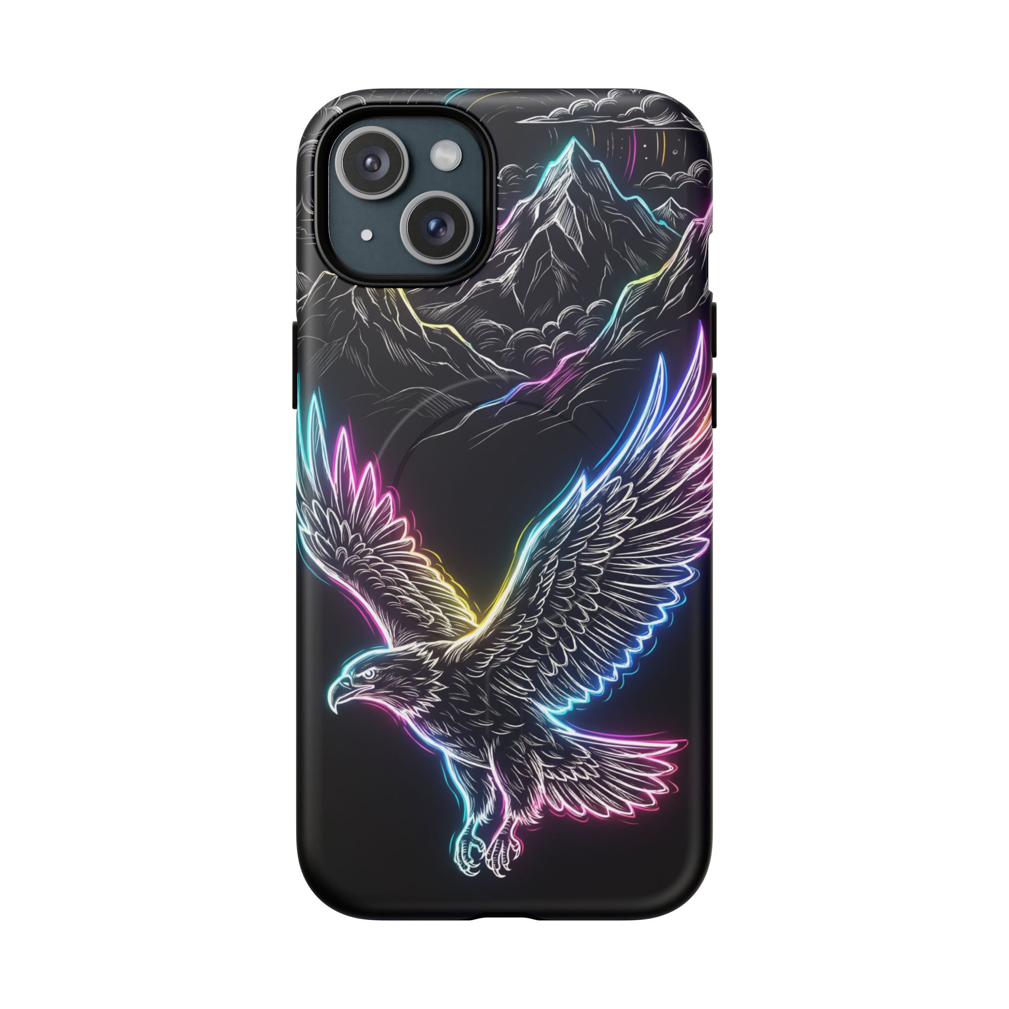 Neon Eagle MagSafe iPhone Case with Mountain Design