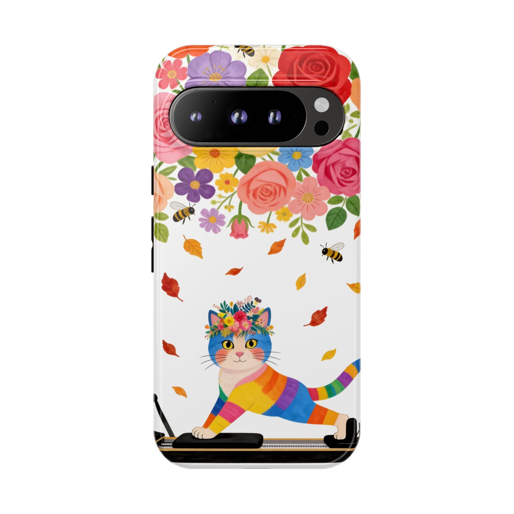 Floral Rainbow Cat Tough Google Pixel Phone Case — Colorful Pilates Cat Design