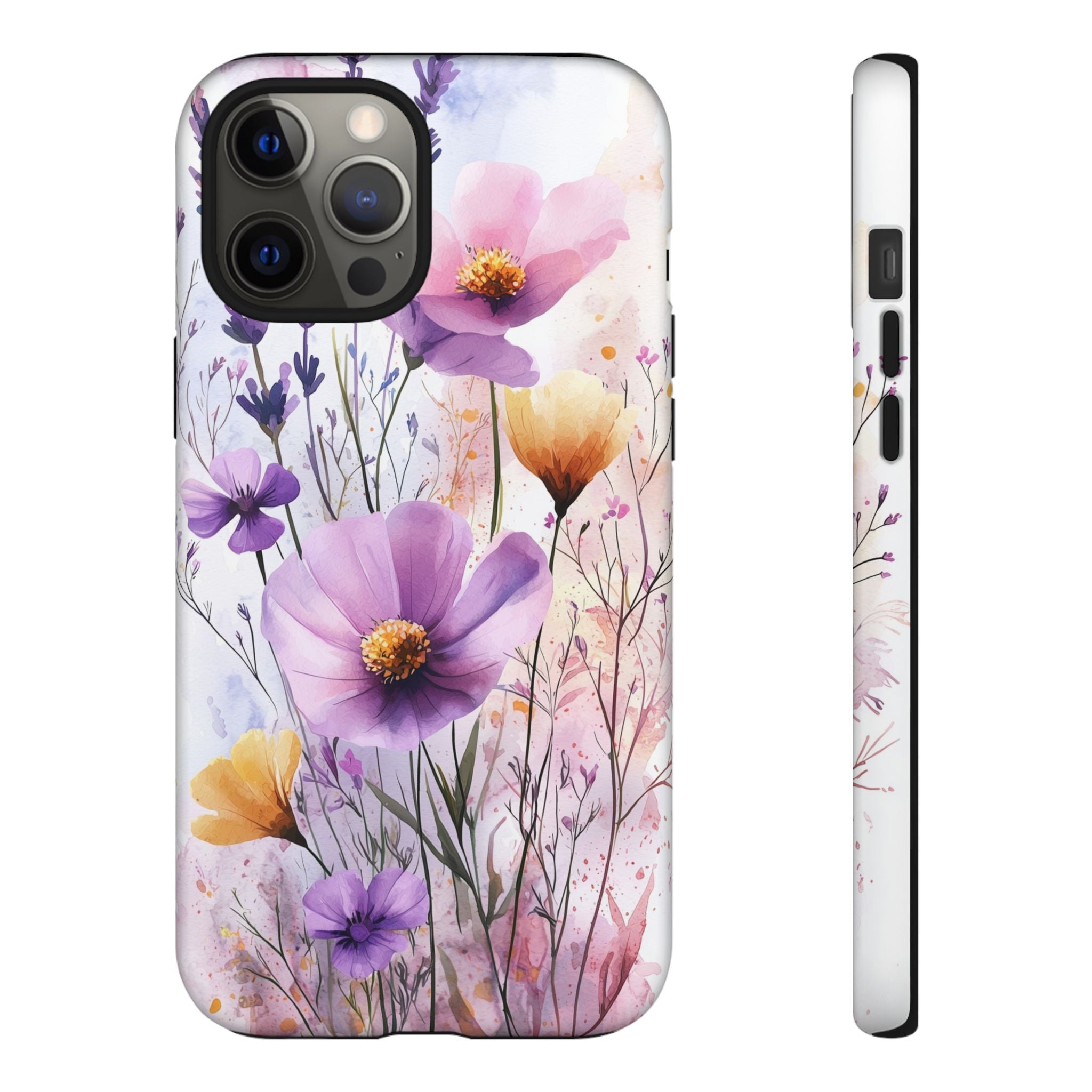 Floral Watercolour Tough iPhone Case | Purple & Yellow Wildflowers