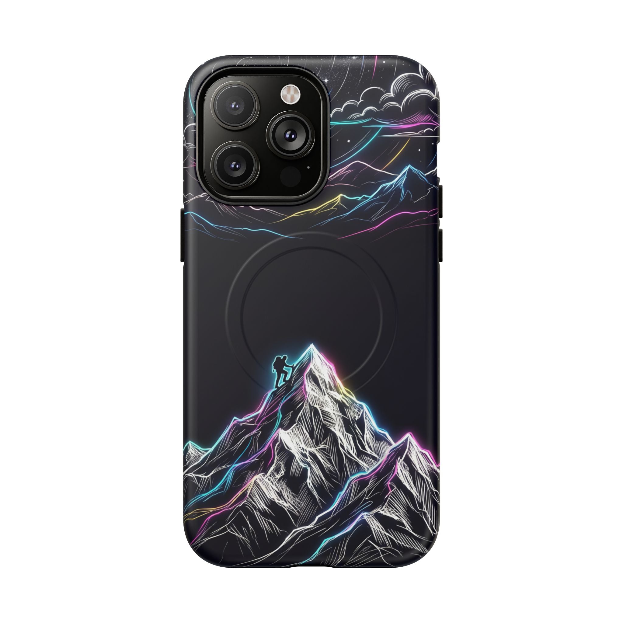 Mount Everest Neon MagSafe iPhone Case | Dark Cosmic Climber Protective Cover