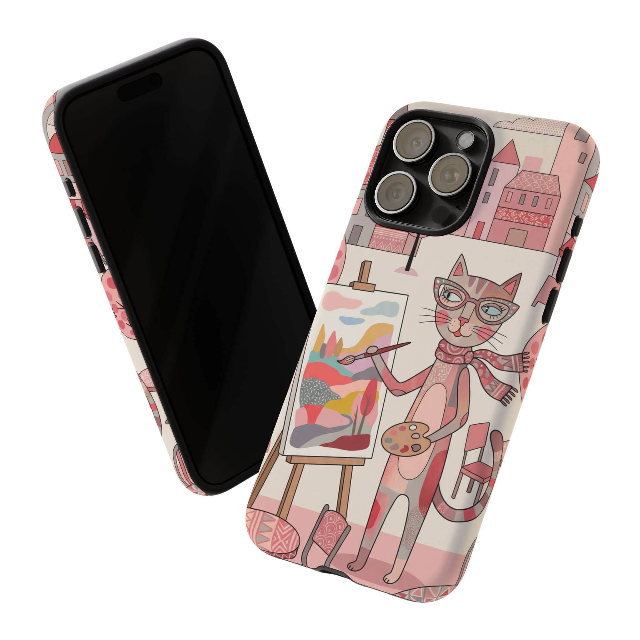 Artistic Cat iPhone Case | Painter Kitty Illustration Tough Case