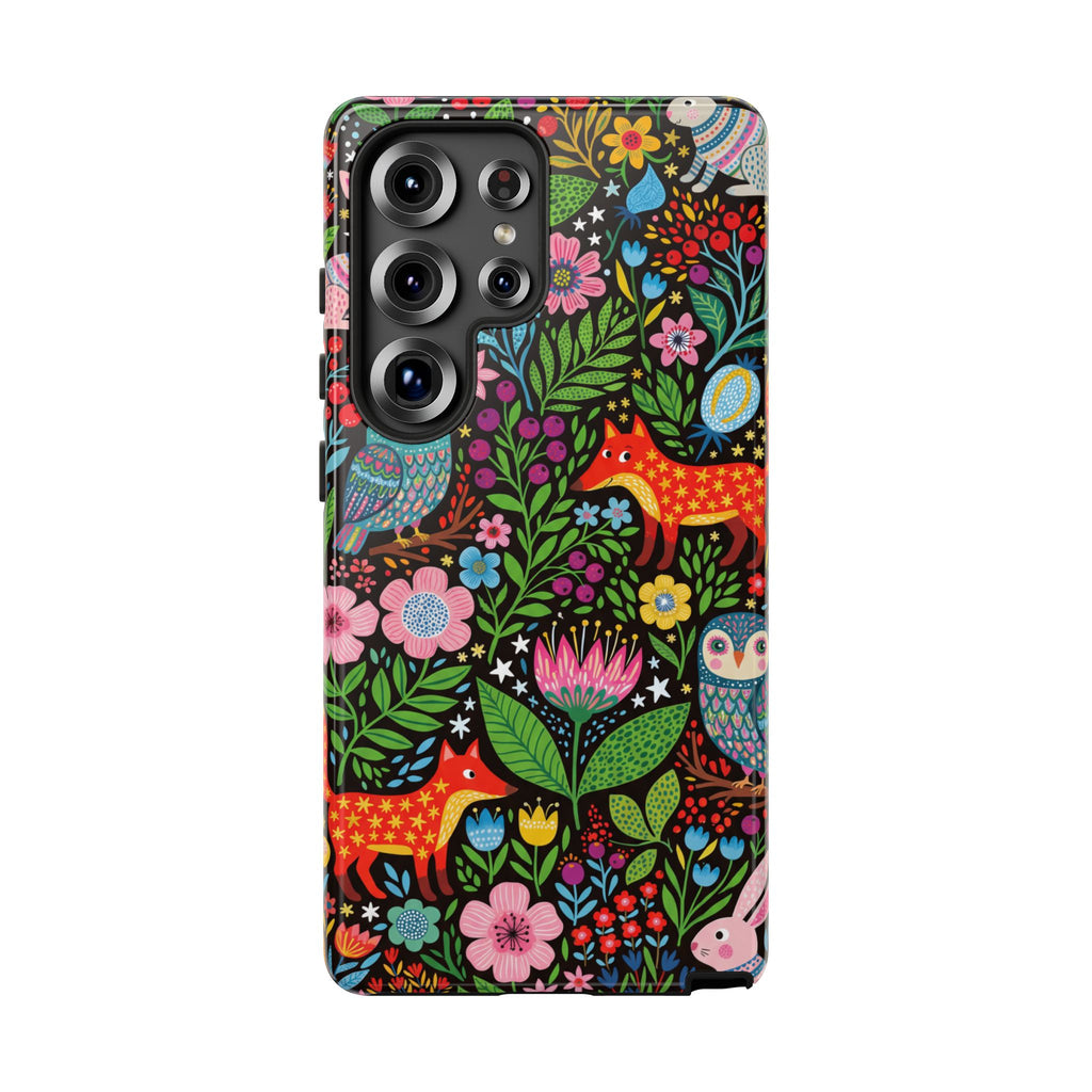 Floral Woodland Samsung Galaxy Phone Case | Colourful Fox & Owl Protective Cover