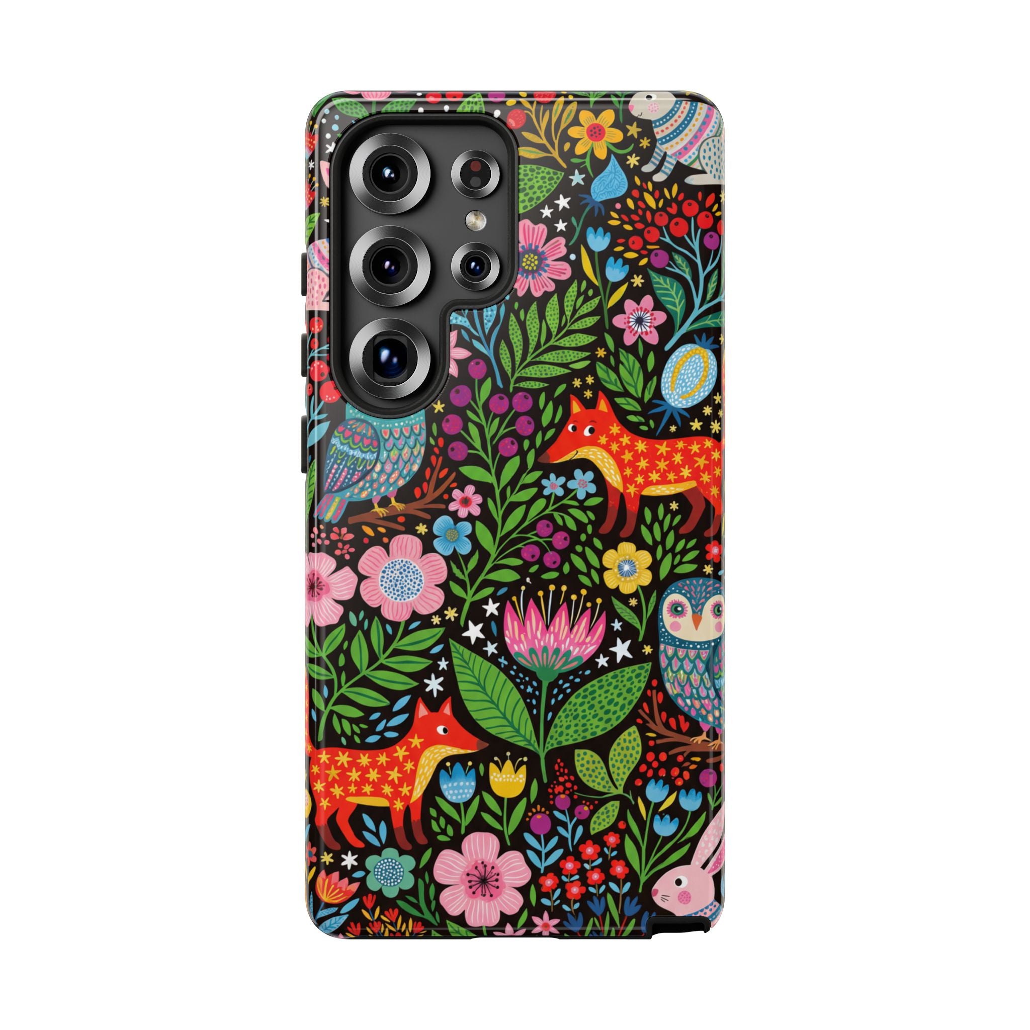 Floral Woodland Samsung Galaxy Phone Case | Colourful Fox & Owl Protective Cover